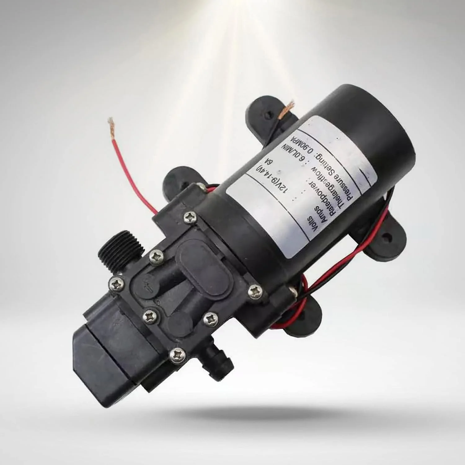 پمپ دیافراگمی فشار قوی، خود مکش هوشمند الکتریکی با نرخ جریان 6 لیتر برای شستشوی خودرو، تجهیزات شیمیایی صنعتی کشاورزی، تصفیه آب 12 ولت 72 وات