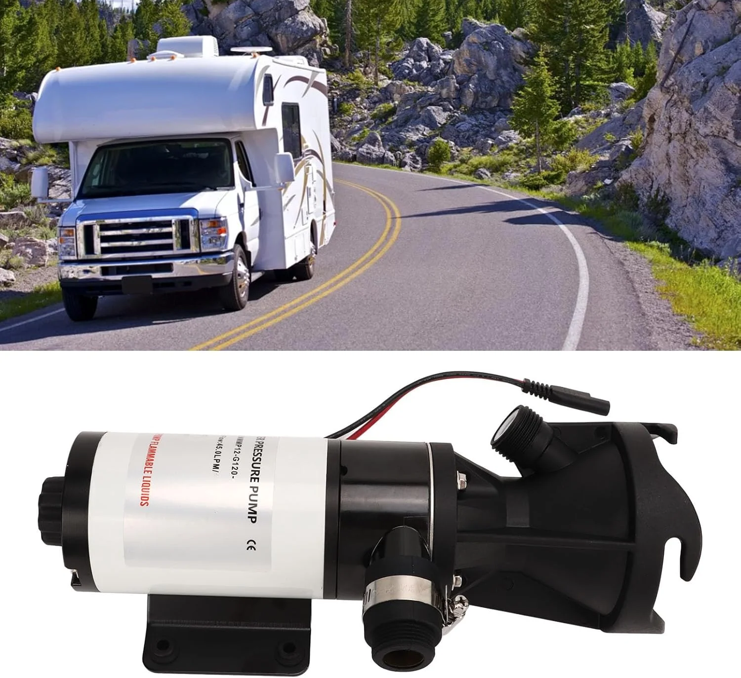 پمپ دیافراگمی DC با ظرفیت 45 لیتر در دقیقه (12 گالن در دقیقه)، پمپ فشار آب خود مکش صنعتی یونیورسال برای RV، قایق دریایی، قایق تفریحی، پلاستیک های مهندسی سنگین، ساختار محکم و ضد لرزش (24 ولت)