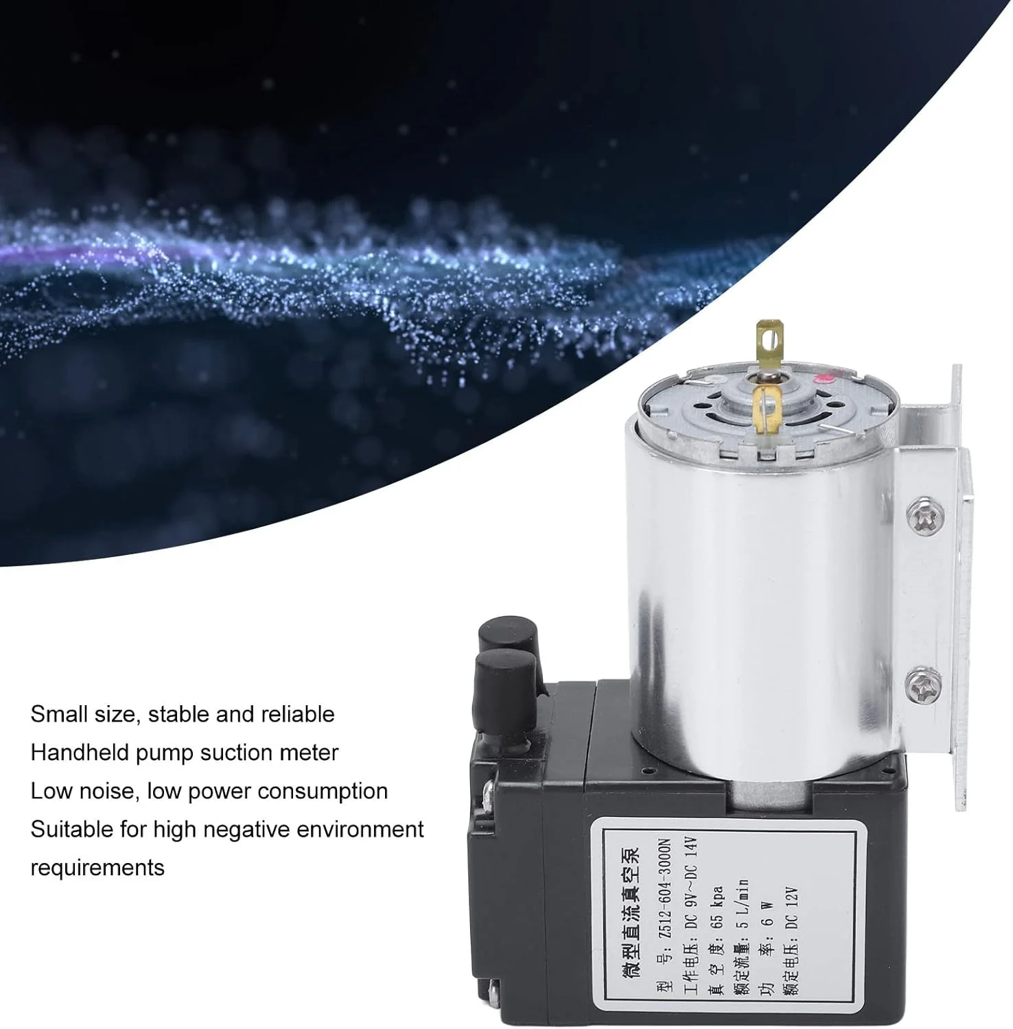 پمپ خلاء کوچک CAAK DC 12V، پمپ دیافراگمی میکرو کم صدا 6 وات 5 لیتر در دقیقه 120 کیلو پاسکال، کمپرسور هوا، پمپ هوای میکرو مکش فشار منفی آلومینیومی ABS برای ابزار نمونه برداری تجزیه و تحلیل گاز