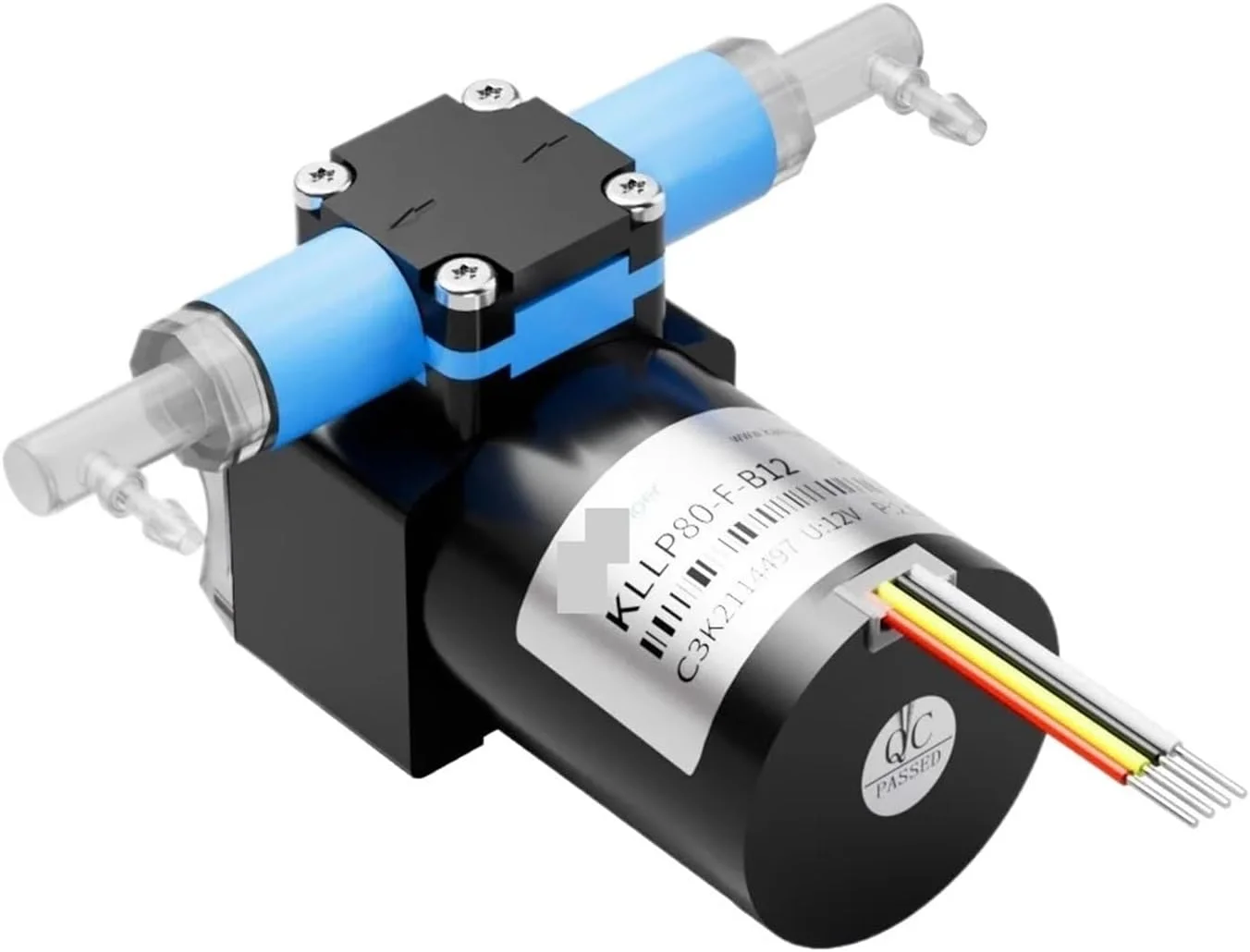 پمپ دیافراگمی، پمپ مایع دیافراگمی کم جریان KLLP80 با سرعت 80 میلی لیتر در دقیقه، موتور براشلس DC با ولتاژ 12 و 24 ولت، طول عمر 6000 ساعت، ارتفاع مکش 5 متر با FFKM (KLLP80-F-B12)