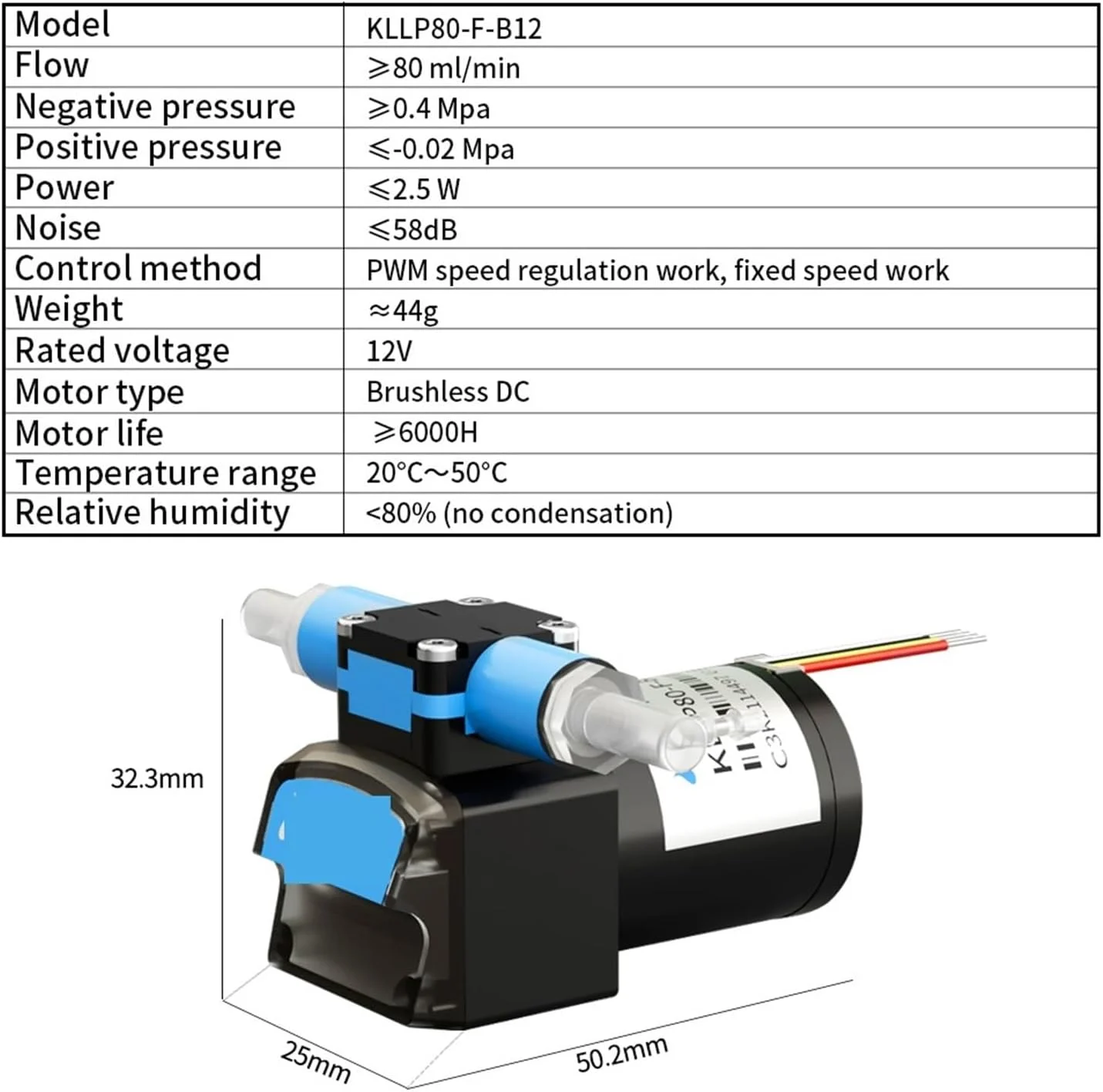 پمپ دیافراگمی، پمپ مایع دیافراگمی کم جریان KLLP80 با سرعت 80 میلی لیتر در دقیقه، موتور براشلس DC با ولتاژ 12 و 24 ولت، طول عمر 6000 ساعت، ارتفاع مکش 5 متر با FFKM (KLLP80-F-B12) پمپ دیافراگمی، پمپ مایع دیافراگمی کم جریان KLLP80 با سرعت 80 میلی لیتر در دقیقه، موتور براشلس DC با ولتاژ 12 و 24 ولت، طول عمر 6000 ساعت، ارتفاع مکش 5 متر با FFKM (KLLP80-F-B12)