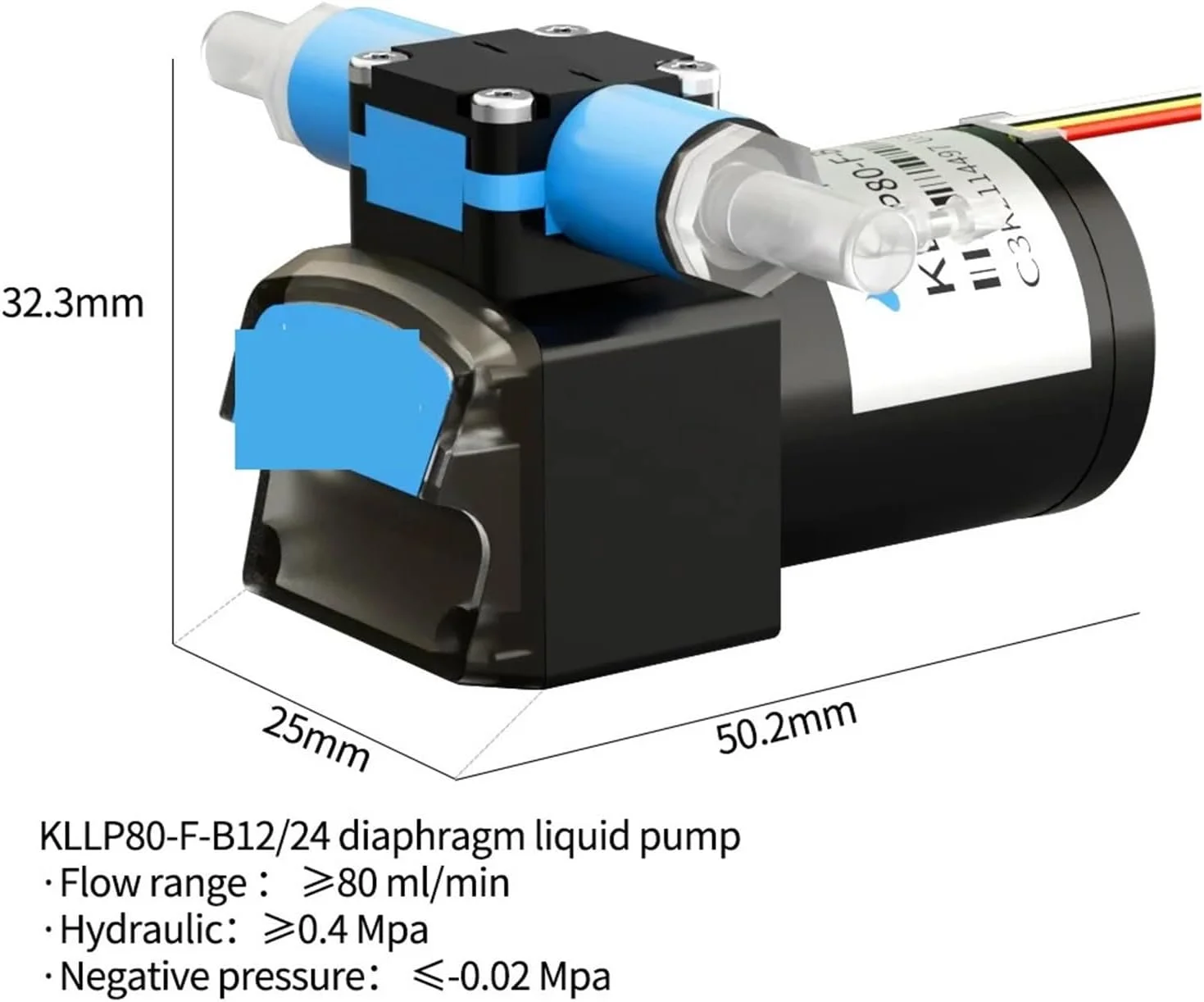 پمپ دیافراگمی، پمپ مایع دیافراگمی کم جریان KLLP80 با سرعت 80 میلی لیتر در دقیقه، موتور براشلس DC با ولتاژ 12 و 24 ولت، طول عمر 6000 ساعت، ارتفاع مکش 5 متر با FFKM (KLLP80-F-B12) پمپ دیافراگمی، پمپ مایع دیافراگمی کم جریان KLLP80 با سرعت 80 میلی لیتر در دقیقه، موتور براشلس DC با ولتاژ 12 و 24 ولت، طول عمر 6000 ساعت، ارتفاع مکش 5 متر با FFKM (KLLP80-F-B12)