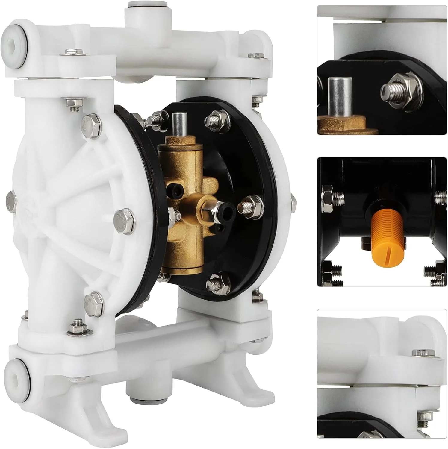 پمپ دیافراگمی دوگانه بادی QBK-15 با خروجی 1/2 اینچ، انتقال پنوماتیک 12 GPM، حداکثر 115 PSI، مناسب برای استفاده صنعتی، مواد شیمیایی، روغن، دیافراگم دوگانه PTFE، لاستیک نیتریل از جنس پلاستیک و استیل ضد زنگ