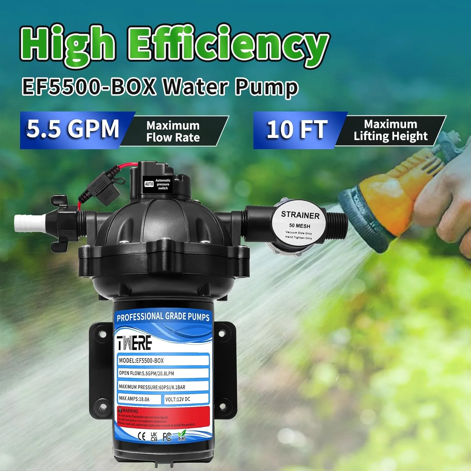 پمپ دیافراگمی سری 55، پمپ آب 5.5GPM 60PSI، پمپ دیافراگمی خود مکش 12 ولت EF5500-BOX برای RV، دریایی، قایق تفریحی و سیستم آب خارج از شبکه - اتصال 1/2 MNPT (مشکی) پمپ دیافراگمی سری 55، پمپ آب 5.5GPM 60PSI، پمپ دیافراگمی خود مکش 12 ولت EF5500-BOX برای RV، دریایی، قایق تفریحی و سیستم آب خارج از شبکه - اتصال 1/2 MNPT (مشکی)