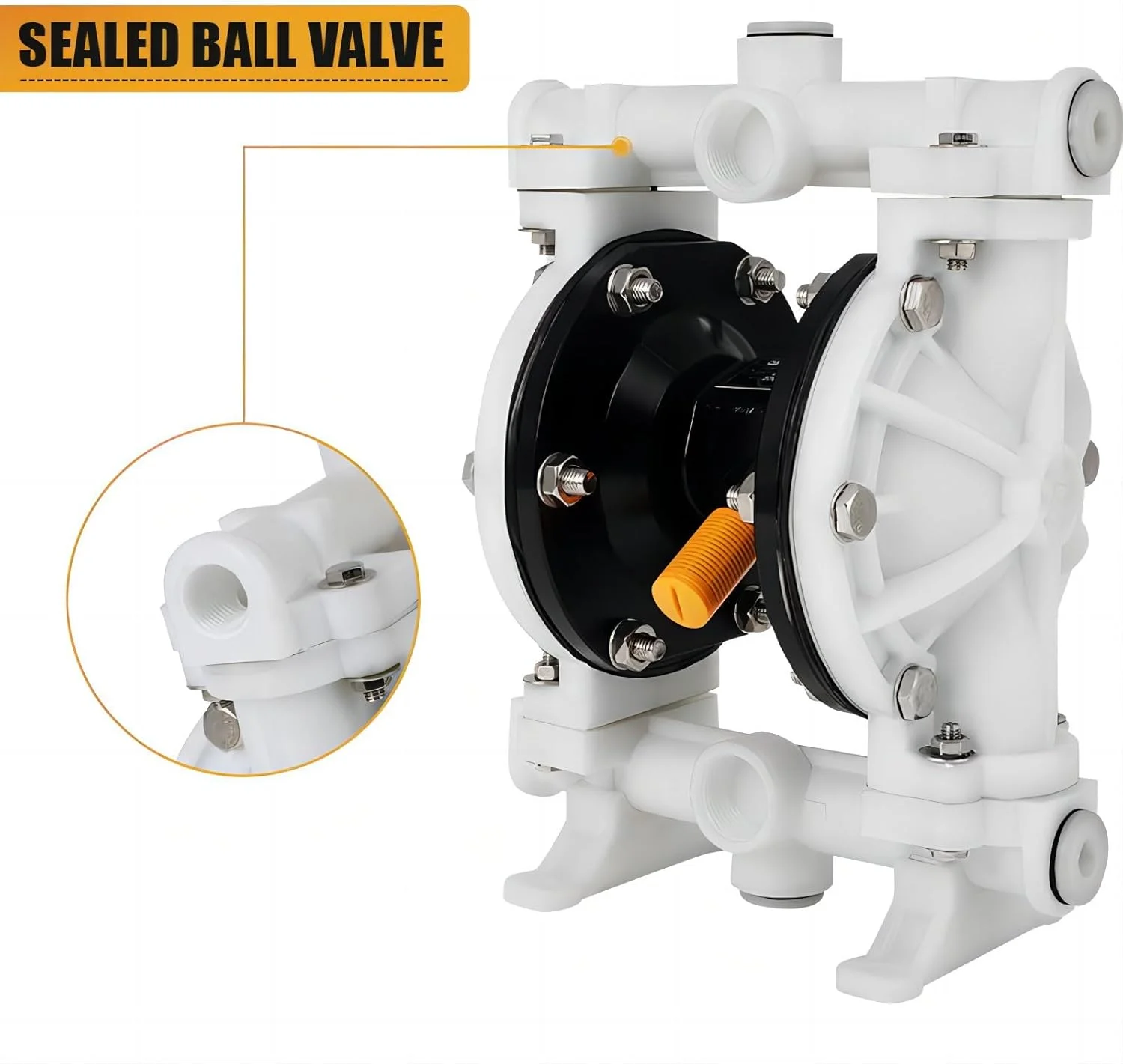 پمپ دیافراگمی دوگانه بادی QBK-15 با خروجی 1/2 اینچ، انتقال پنوماتیک 12 GPM، حداکثر 115 PSI، مناسب برای استفاده صنعتی، مواد شیمیایی، روغن، دیافراگم دوگانه PTFE، لاستیک نیتریل از جنس پلاستیک و استیل ضد زنگ