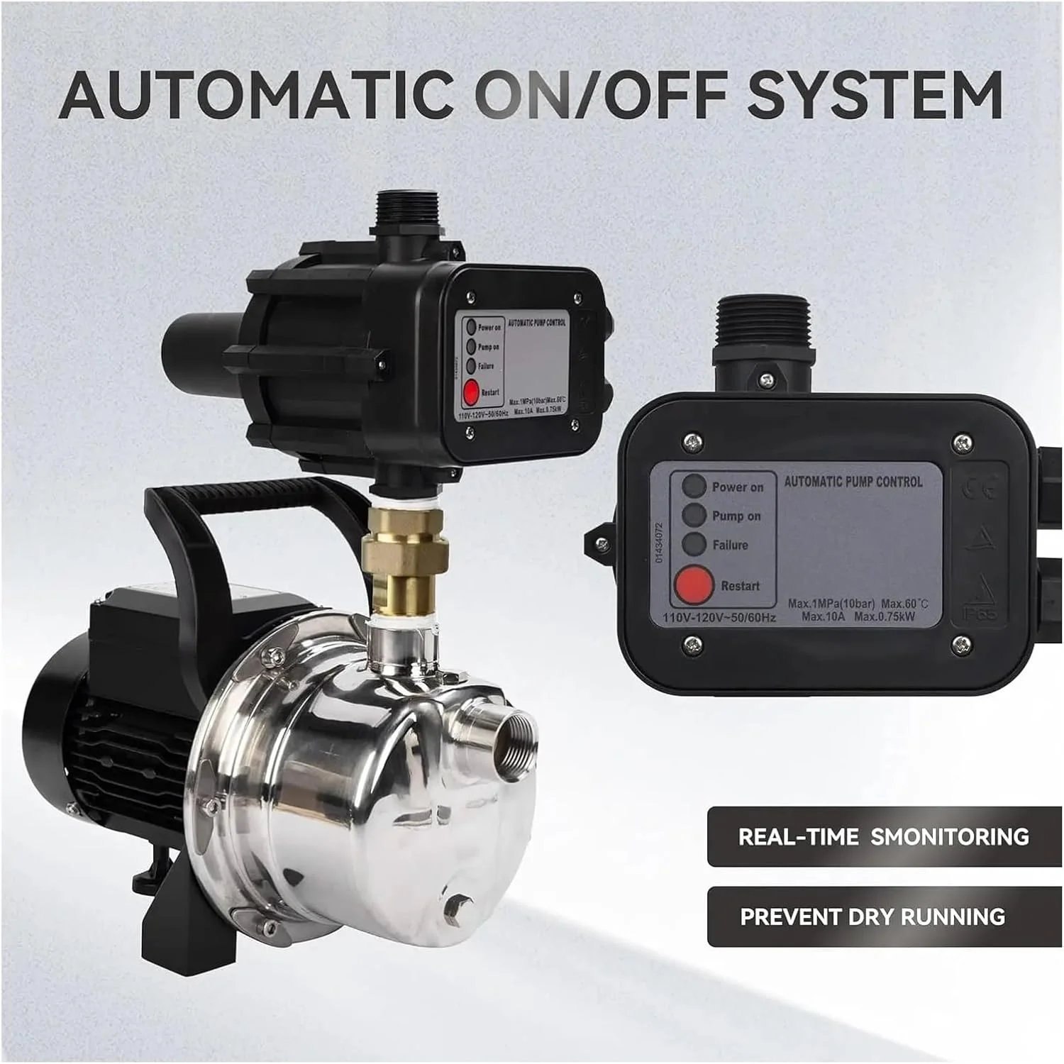 پمپ دیافراگمی، پمپ تقویت کننده فشار آب استیل ضد زنگ روشن/خاموش خودکار، با کنترلر هوشمند برای تحت فشار قرار دادن منبع آب بدون مخزن