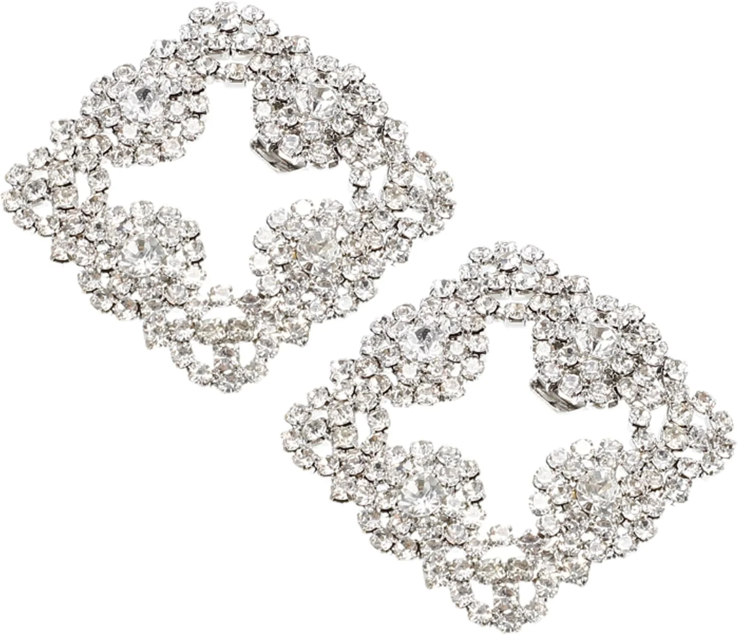 CAPASTEC 2 Pieces Shoe Buckle with Rhinestones for Women, 1.97 x 1.97 inches, Silver Tone