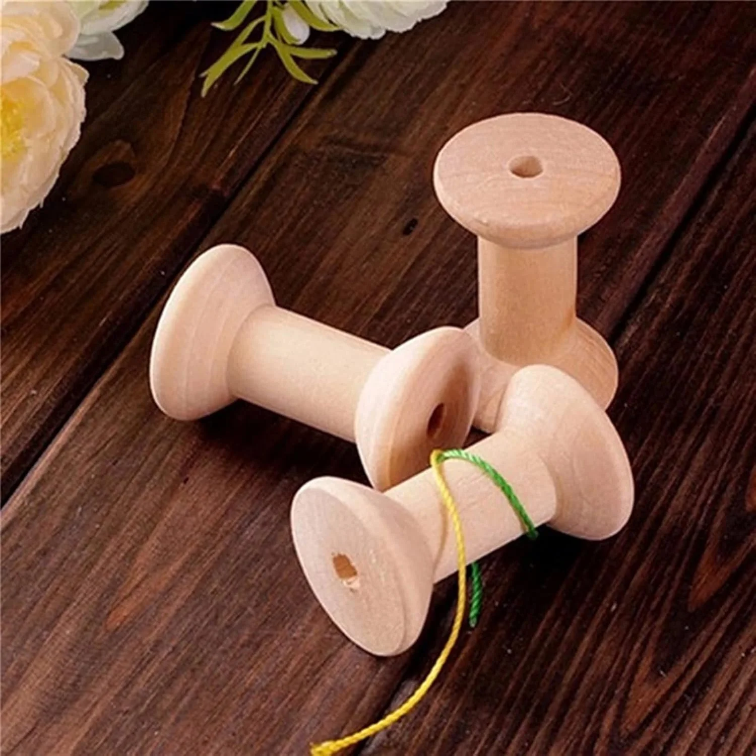 Cheeroyal بسته 30 عددی ماسوره خالی نخ، قرقره چوبی 27mm x 16mm مناسب برای سیم پیچ، نخ گلدوزی، نخ پنبه ای، نخ ماهیگیری، روبان