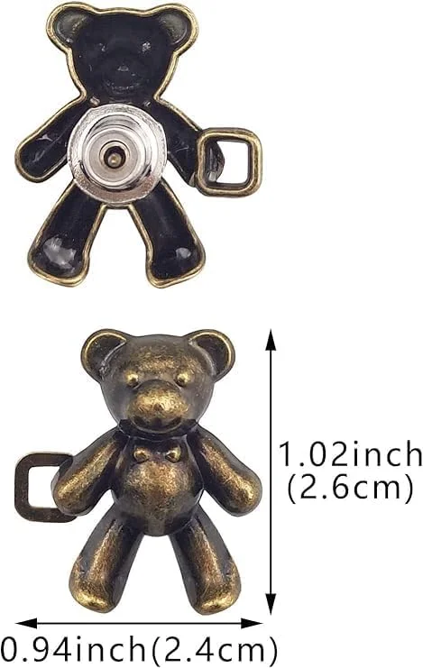 ChicAbode 8 Pairs Cute Bear Jeans Button Pins, No Sew Detachable Waist Body Fit Tighten Buckles, Bear Jeans Waist Buckle, Not Easy to Get Deformed, Girl's Gifts for Women Skirt Pant Jeans