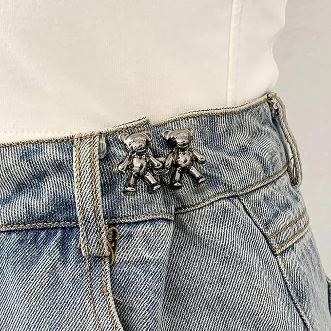 ChicAbode 8 Pairs Cute Bear Jeans Button Pins, No Sew Detachable Waist Body Fit Tighten Buckles, Bear Jeans Waist Buckle, Not Easy to Get Deformed, Girl's Gifts for Women Skirt Pant Jeans
