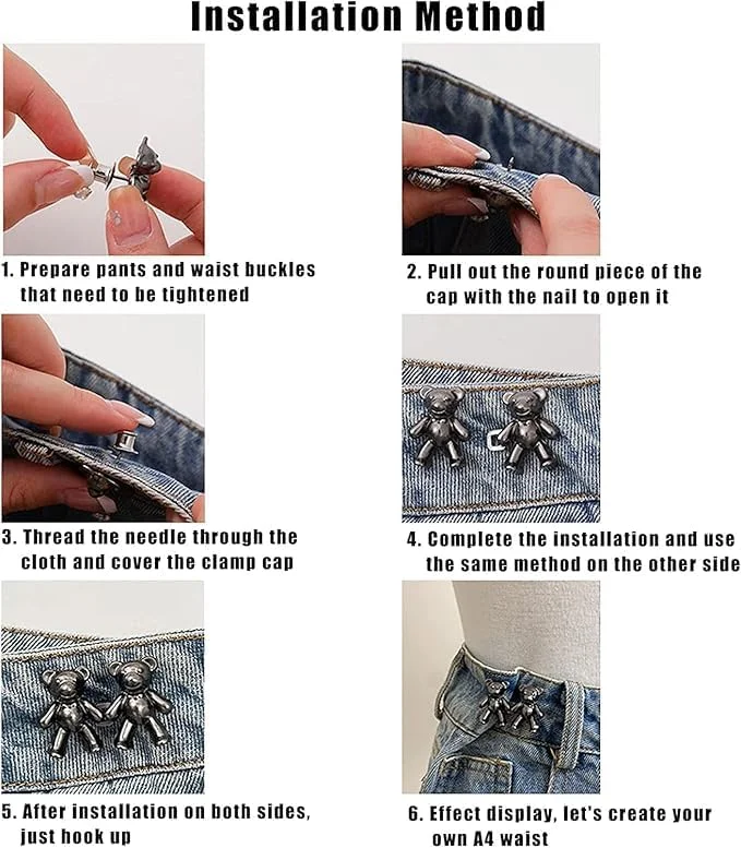 ChicAbode 8 Pairs Cute Bear Jeans Button Pins, No Sew Detachable Waist Body Fit Tighten Buckles, Bear Jeans Waist Buckle, Not Easy to Get Deformed, Girl's Gifts for Women Skirt Pant Jeans