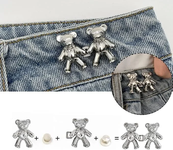 ChicAbode 8 Pairs Cute Bear Jeans Button Pins, No Sew Detachable Waist Body Fit Tighten Buckles, Bear Jeans Waist Buckle, Not Easy to Get Deformed, Girl's Gifts for Women Skirt Pant Jeans
