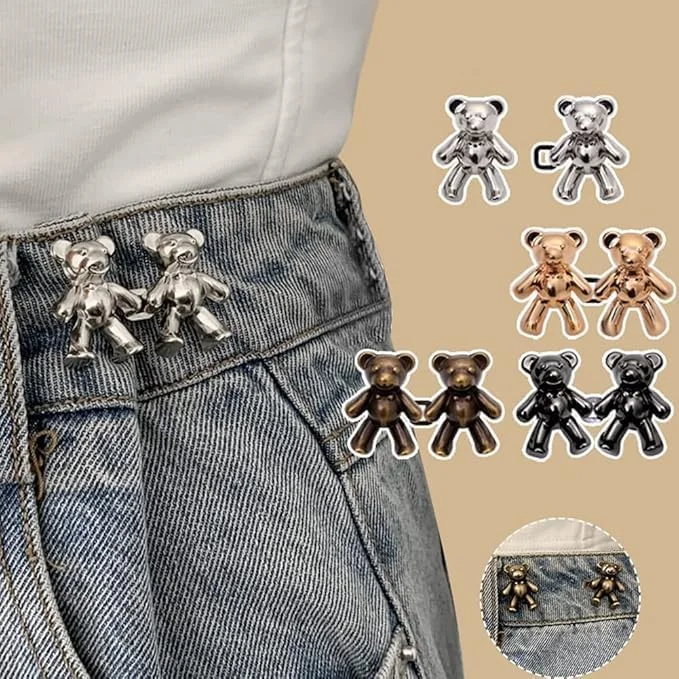 ChicAbode 8 Pairs Cute Bear Jeans Button Pins, No Sew Detachable Waist Body Fit Tighten Buckles, Bear Jeans Waist Buckle, Not Easy to Get Deformed, Girl's Gifts for Women Skirt Pant Jeans
