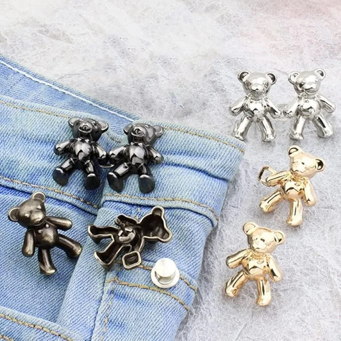ChicAbode 8 Pairs Cute Bear Jeans Button Pins, No Sew Detachable Waist Body Fit Tighten Buckles, Bear Jeans Waist Buckle, Not Easy to Get Deformed, Girl's Gifts for Women Skirt Pant Jeans