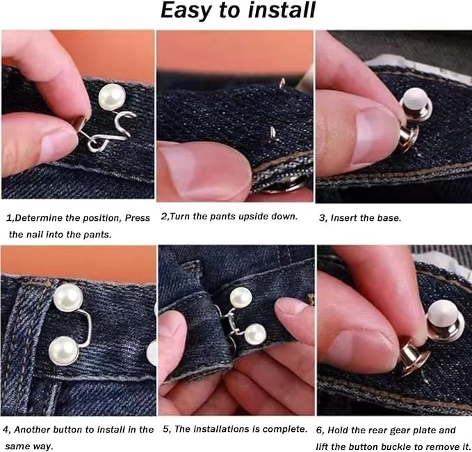 ChicAbode 48 Pcs Adjustable Waist Buckle Extender Set, 8 Set 4 Style Jean Button Pins, No Sewing Required Pants Clips for Waist, Pant Waist Tightener for Jeans, Easy to Install, for Men and Women