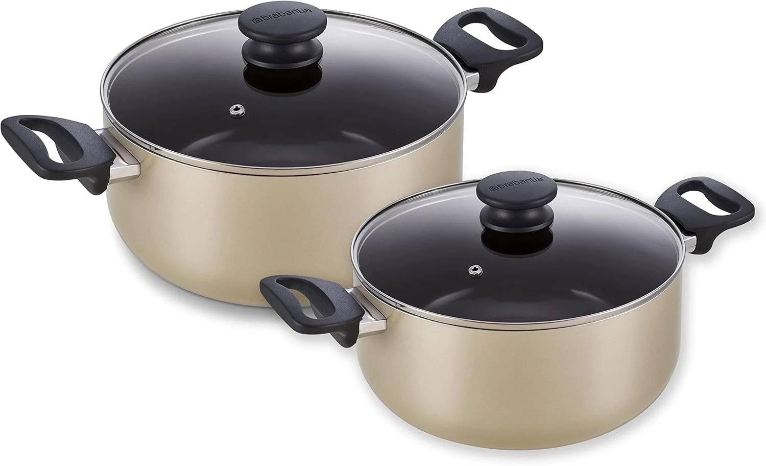 ست 7 پارچه ظروف پخت و پز Brabantia Start 2 Cook (تابه، قابلمه سس، قابلمه 28 سانتی متری، قابلمه 20 سانتی متری و 3 درب) با پوشش نچسب و دسته های باکلیت مقاوم در برابر حرارت، شامپاین ست 7 پارچه ظروف پخت و پز Brabantia Start 2 Cook (تابه، قابلمه سس، قابلمه 28 سانتی متری، قابلمه 20 سانتی متری و 3 درب) با پوشش نچسب و دسته های باکلیت مقاوم در برابر حرارت، شامپاین