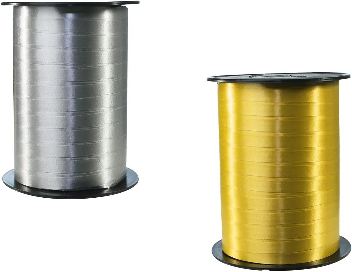 کلیرفونتین 601776AMZC - ست 2 عددی روبان صاف 500x0.7 سانتی‌متر ایده‌آل برای بسته‌بندی هدیه، کاردستی و تزئین منزل، 1 ست، طلایی/نقره‌ای