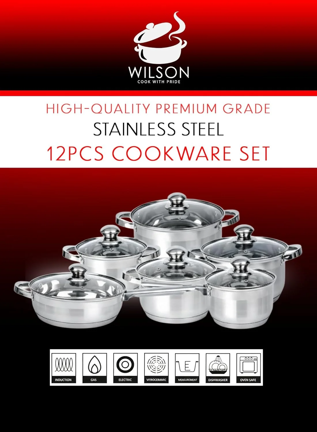 Cuisine Art Wilson Stainless Steel Cookware Set, 12-Piece, Casseroles, Saucepan, Fry Pan, Ergonomic Handles, All Cooktop Compatible, Dishwasher Safe, Durable, Stylish Kitchen Essentials Cuisine Art Wilson Stainless Steel Cookware Set, 12-Piece, Casseroles, Saucepan, Fry Pan, Ergonomic Handles, All Cooktop Compatible, Dishwasher Safe, Durable, Stylish Kitchen Essentials