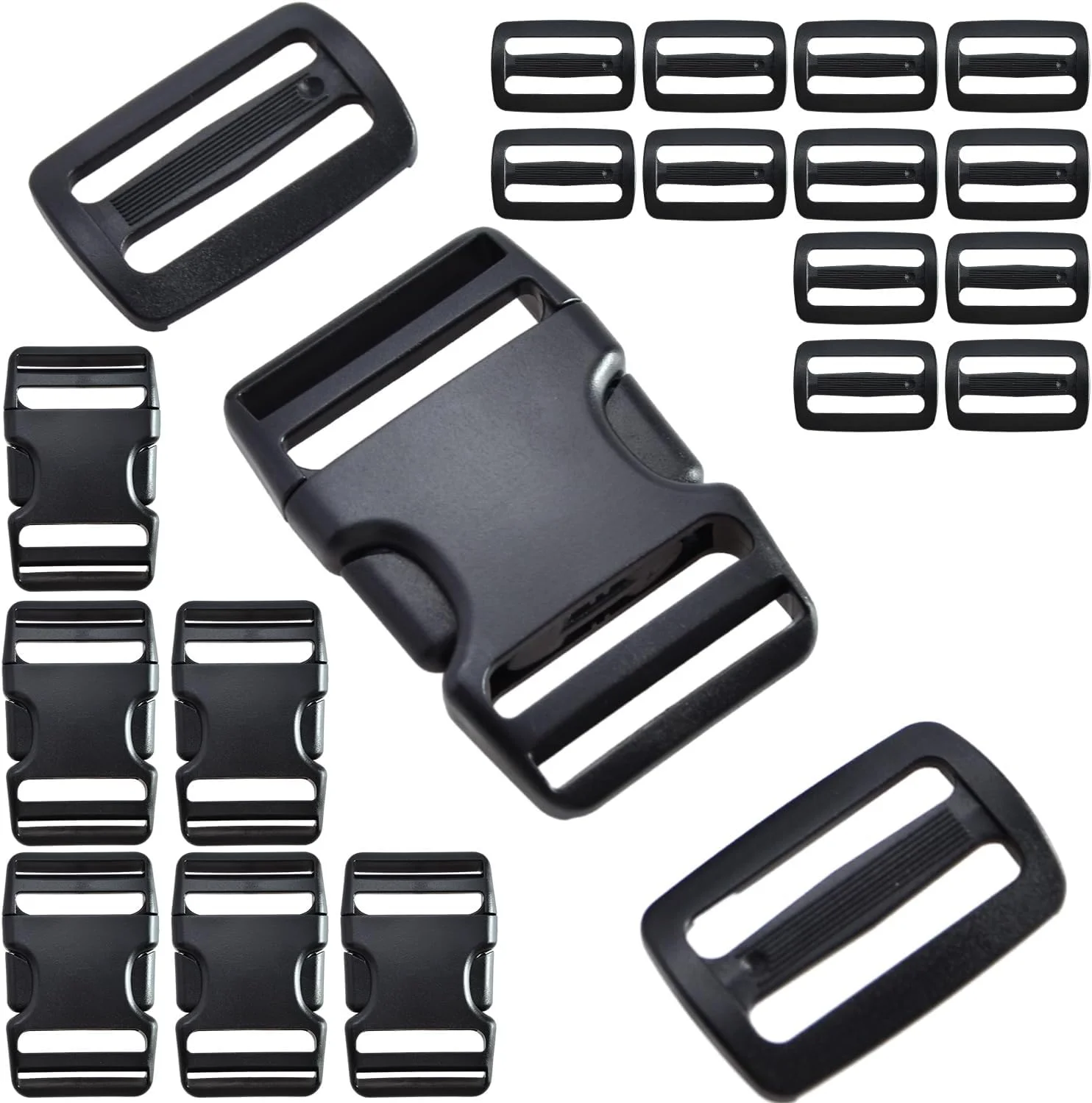 LEBATSION Buckles for Webbing Straps 1.5", 6 set Side Release Plastic Buckle + 12pcs Tri-glide Sliders