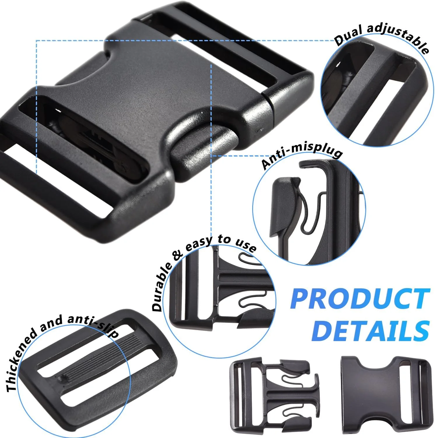 LEBATSION Buckles for Webbing Straps 1.5", 6 set Side Release Plastic Buckle + 12pcs Tri-glide Sliders LEBATSION Buckles for Webbing Straps 1.5", 6 set Side Release Plastic Buckle + 12pcs Tri-glide Sliders
