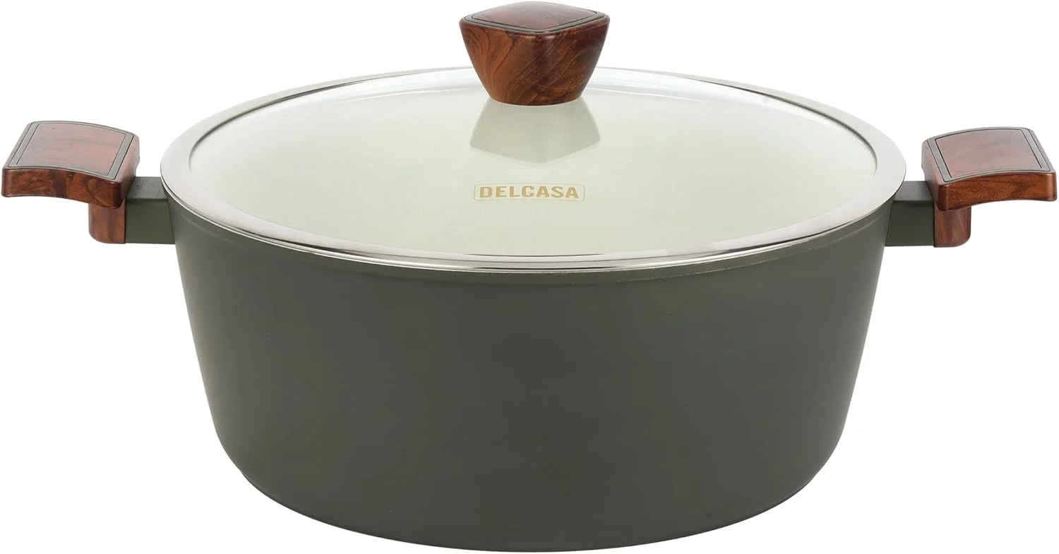 Delcasa 9 Piece Non-Stick Ceramic Coated Cookware Set DC3435 Diecast Aluminum Body with 5-Layer Coating, CD Bottom, Bakelite Handles and Glass Lid Delcasa 9 Piece Non-Stick Ceramic Coated Cookware Set DC3435 Diecast Aluminum Body with 5-Layer Coating, CD Bottom, Bakelite Handles and Glass Lid