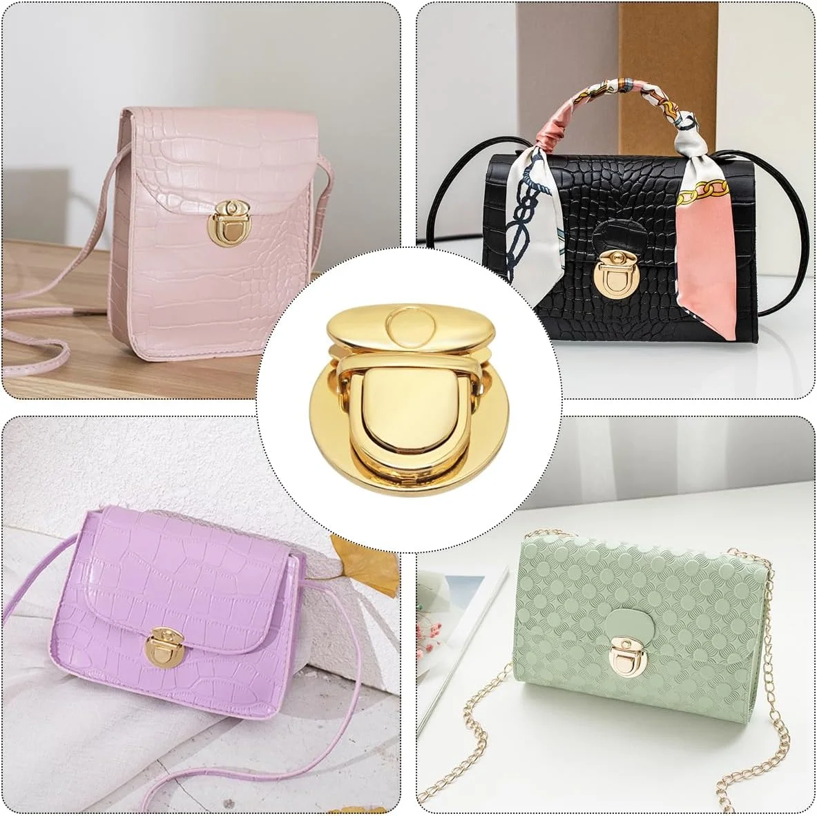 10 PCS Tuck Lock Purse Thumb Lock Purse Buckle Fasteners Light Gold Big Round Lock Alloy Snap Closure Metal Hardware Clip Buckle Duck Tongue Lock Metal Clasp Locks for Hangbag Case Clasp Purse
