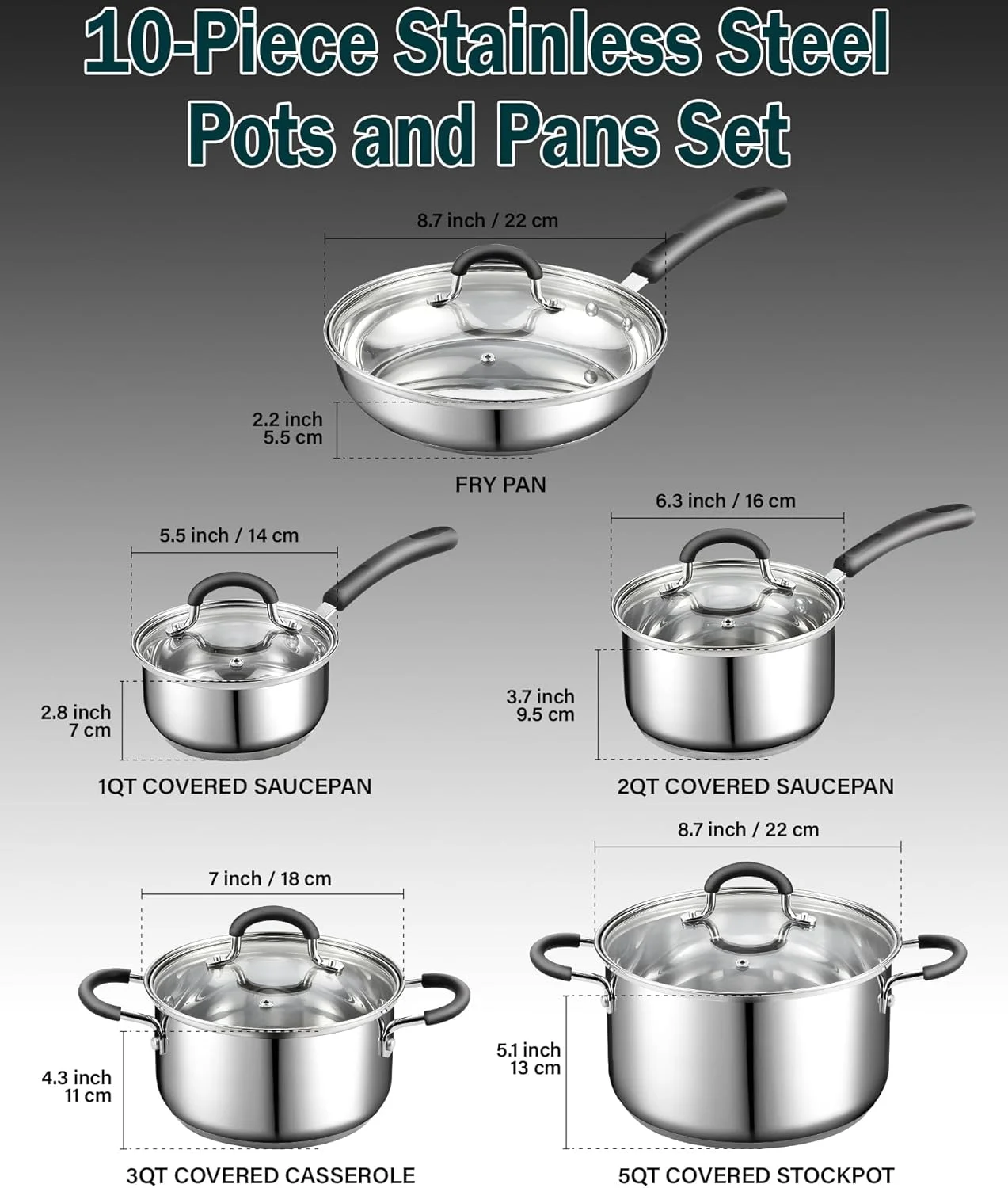 ست ظروف پخت و پز ۱۰ پارچه استیل Cook N Home ست ظروف پخت و پز ۱۰ پارچه استیل Cook N Home