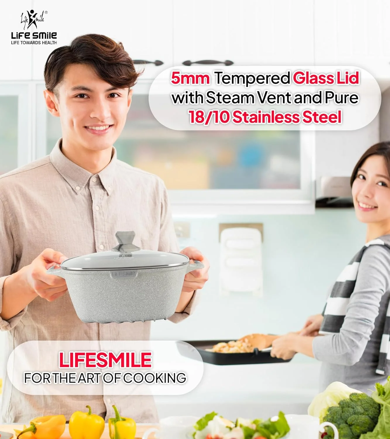 ست ظروف پخت و پز 10 پارچه مربعی - ست قابلمه و تابه مربعی LIFE SMILE، پوشش گرانیتی نچسب، قابل استفاده در فر، آلومینیوم دایکاست شامل قابلمه و قابلمه کم عمق (خاکستری) ست ظروف پخت و پز 10 پارچه مربعی - ست قابلمه و تابه مربعی LIFE SMILE، پوشش گرانیتی نچسب، قابل استفاده در فر، آلومینیوم دایکاست شامل قابلمه و قابلمه کم عمق (خاکستری)