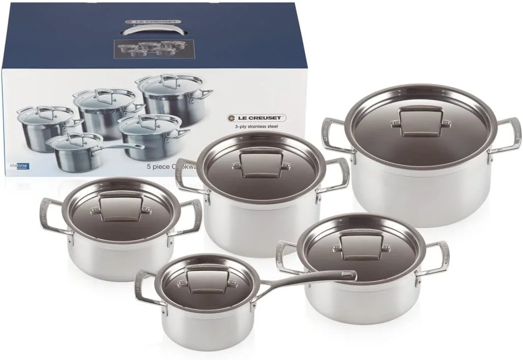 Le Creuset 3-Ply Stainless Steel Saucepan Set - Silver, 5 Pieces Le Creuset 3-Ply Stainless Steel Saucepan Set - Silver, 5 Pieces