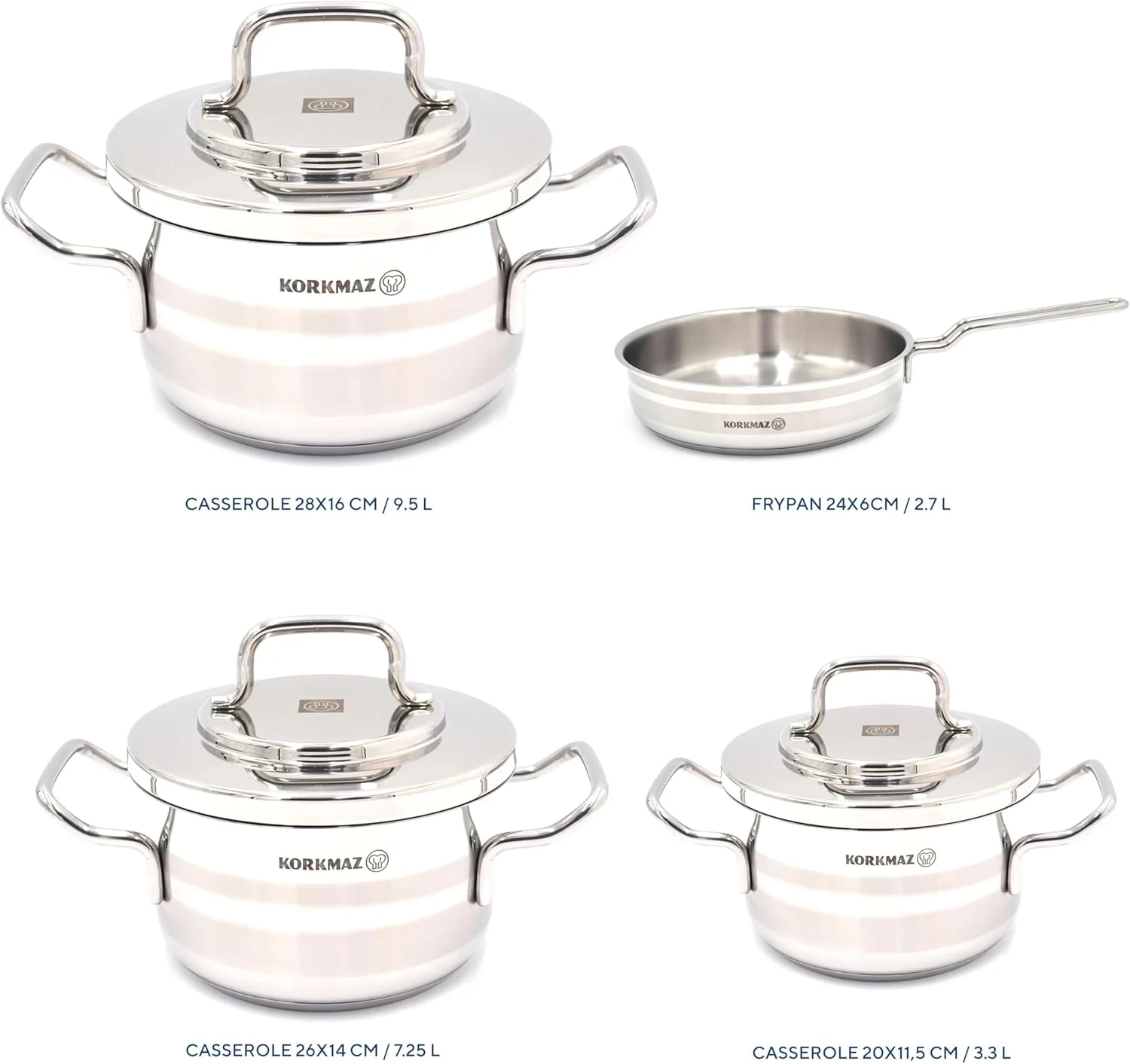 ست ظروف پخت و پز 7 پارچه کرکماز آسترون | ست قابلمه و تابه استیل ضد زنگ | ست پخت و پز سازگار با القایی | نقره ای - KA2054