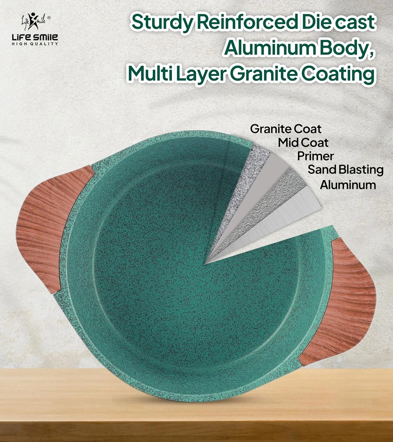 ست ظروف پخت و پز LIFE SMILE - قابلمه و تابه نچسب با پایه القایی، پوشش گرانیتی 100% بدون PFOA، بدنه آلومینیومی دایکاست، ست آشپزخانه (سبز، 8 تکه) ست ظروف پخت و پز LIFE SMILE - قابلمه و تابه نچسب با پایه القایی، پوشش گرانیتی 100% بدون PFOA، بدنه آلومینیومی دایکاست، ست آشپزخانه (سبز، 8 تکه)