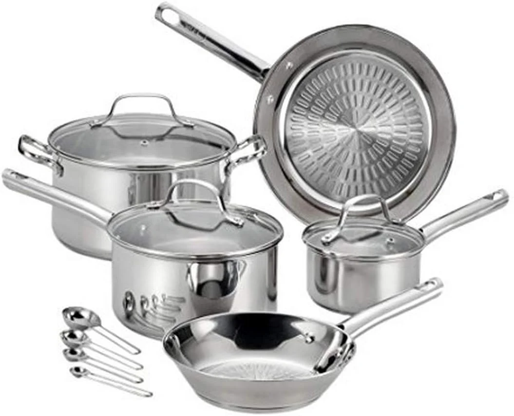 ست ظروف پخت و پز استیل ضد زنگ 12 پارچه T-fal Performa، مناسب برای اجاق های القایی، قابل استفاده در فر و گریل تا دمای 260 درجه سانتیگراد، قابل شستشو در ماشین ظرفشویی، نقره ای ست ظروف پخت و پز استیل ضد زنگ 12 پارچه T-fal Performa، مناسب برای اجاق های القایی، قابل استفاده در فر و گریل تا دمای 260 درجه سانتیگراد، قابل شستشو در ماشین ظرفشویی، نقره ای