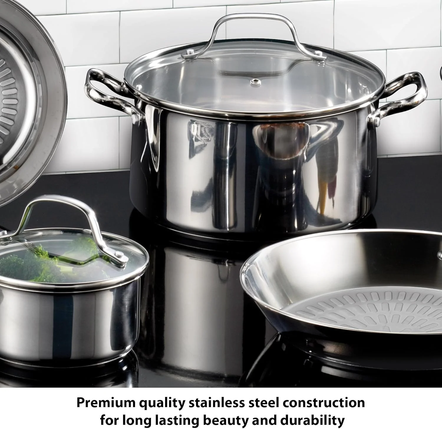 ست ظروف پخت و پز استیل ضد زنگ 12 پارچه T-fal Performa، مناسب برای اجاق های القایی، قابل استفاده در فر و گریل تا دمای 260 درجه سانتیگراد، قابل شستشو در ماشین ظرفشویی، نقره ای ست ظروف پخت و پز استیل ضد زنگ 12 پارچه T-fal Performa، مناسب برای اجاق های القایی، قابل استفاده در فر و گریل تا دمای 260 درجه سانتیگراد، قابل شستشو در ماشین ظرفشویی، نقره ای