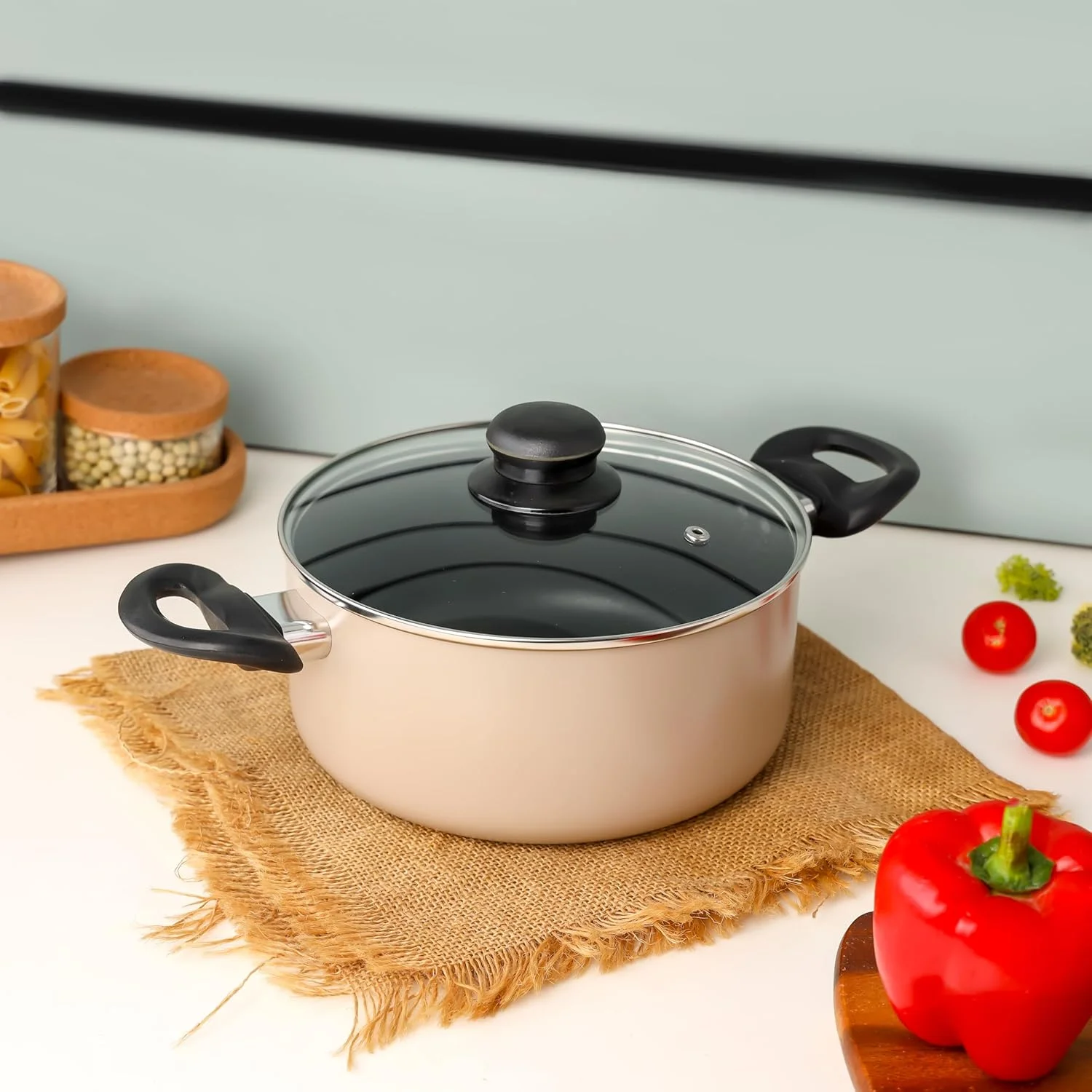 Royalford 5 Piece Non-Stick Cookware Set- RF11973 Aluminum Body with 3 Layer Coating CD Base, Bakelite Handles and Tempered Glass Lid Royalford 5 Piece Non-Stick Cookware Set- RF11973 Aluminum Body with 3 Layer Coating CD Base, Bakelite Handles and Tempered Glass Lid