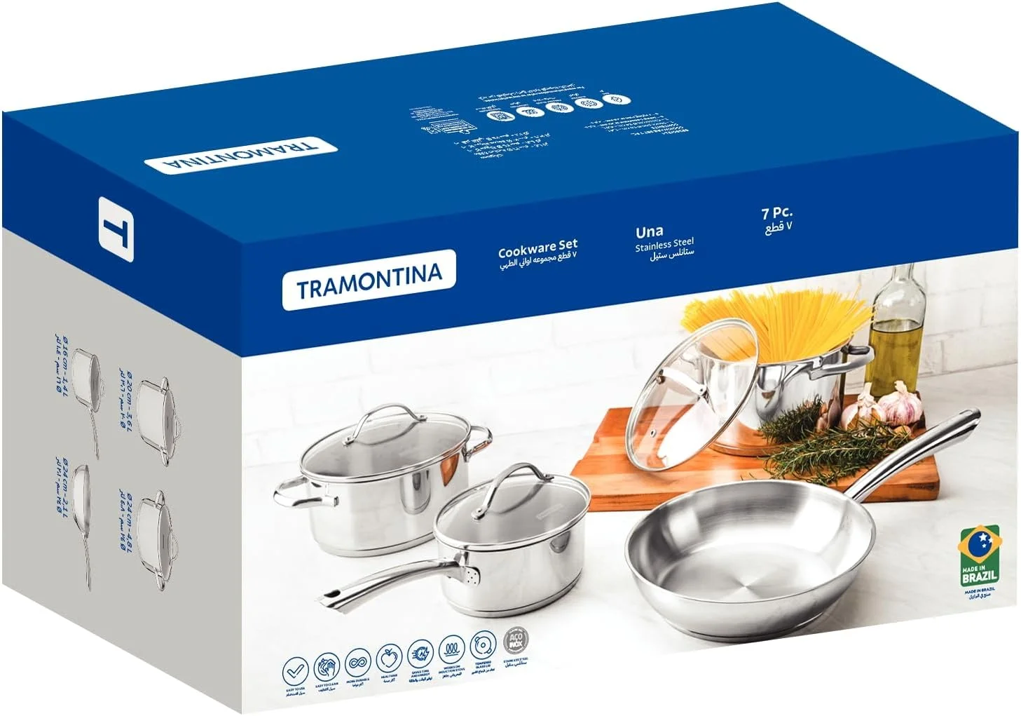 ست ظروف آشپزی 7 پارچه استیل ترامونتینا مدل Una با کفه سه لایه ست ظروف آشپزی 7 پارچه استیل ترامونتینا مدل Una با کفه سه لایه