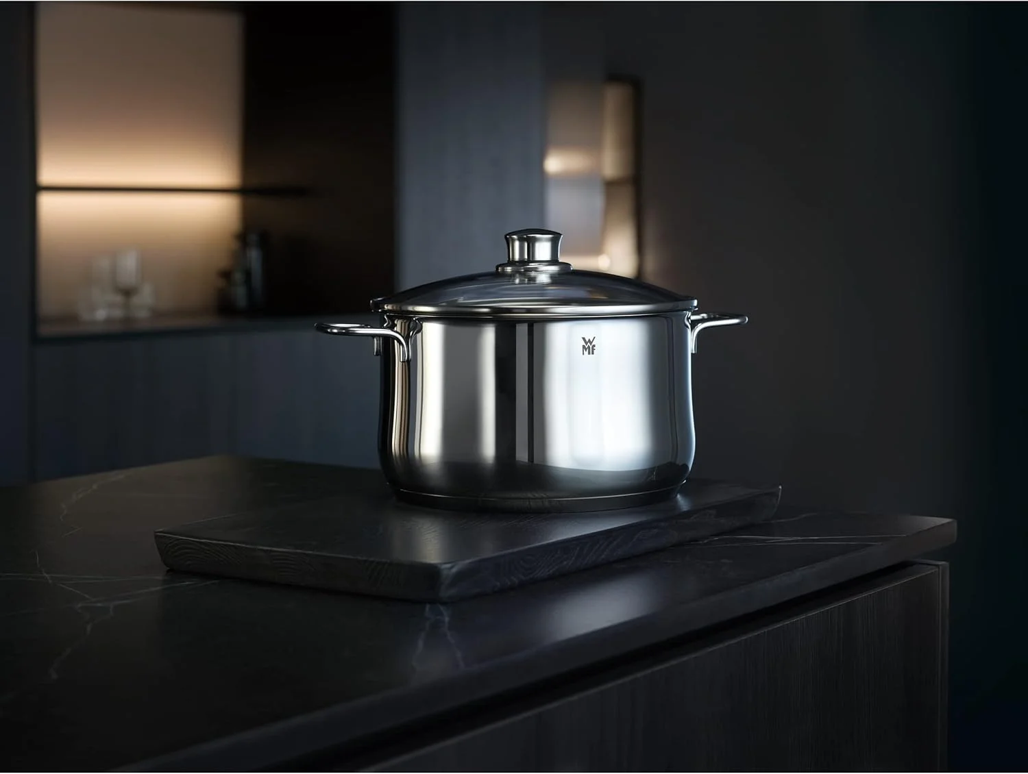 ست قابلمه 3 تکه WMF مدل Diadem Plus لبه دار، درب شیشه ای، استیل ضد زنگ Cromargan، پرداخت شده، مناسب برای اجاق گازهای القایی، قابل شستشو در ماشین ظرفشویی، نقره ای