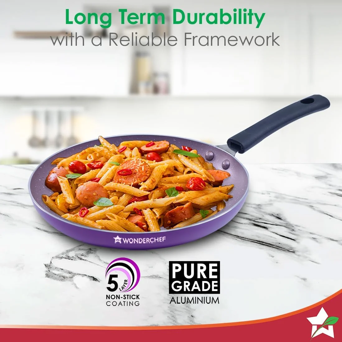 Wonderchef Valencia Non-Stick Cookware 4 Piece Set, Kadhai with Lid, Fry Pan, Dosa Tawa, Cool Touch Bakelite Handles, Pure Grade Aluminium, PFOA Free-2 Yrs Warranty, Purple Wonderchef Valencia Non-Stick Cookware 4 Piece Set, Kadhai with Lid, Fry Pan, Dosa Tawa, Cool Touch Bakelite Handles, Pure Grade Aluminium, PFOA Free-2 Yrs Warranty, Purple