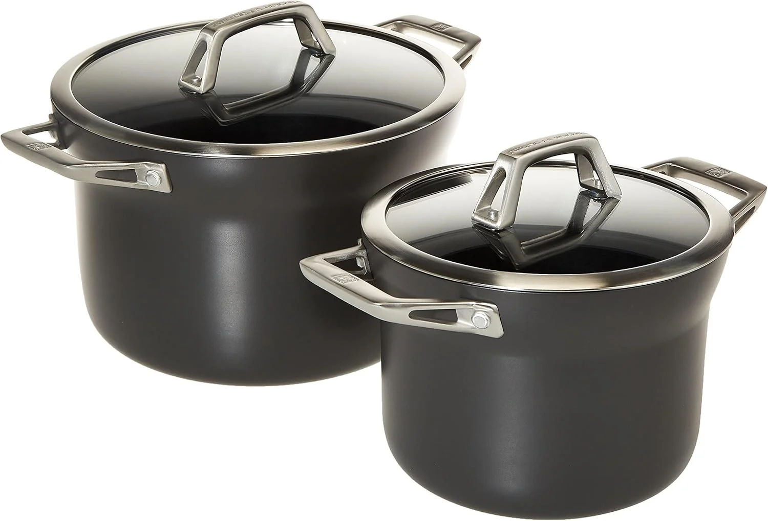 Zwilling Motion 5pc Cookware set Anodized Aluminium PFOA-free nonstick coating Stay cool handles Oven safe. 2 pots, sauce & Frying Pan, braiser + 4 lids Zwilling Motion 5pc Cookware set Anodized Aluminium PFOA-free nonstick coating Stay cool handles Oven safe. 2 pots, sauce & Frying Pan, braiser + 4 lids