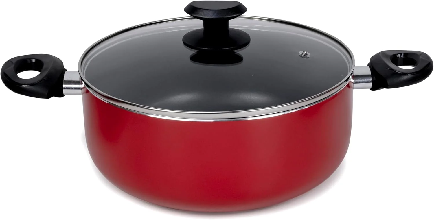 ست ظروف پخت و پز 10 پارچه نچسب ویلسون پرِستو | آلومینیوم نچسب | قابلمه | شیرجوش | تابه | قاشق جامد | کفگیر | - قرمز