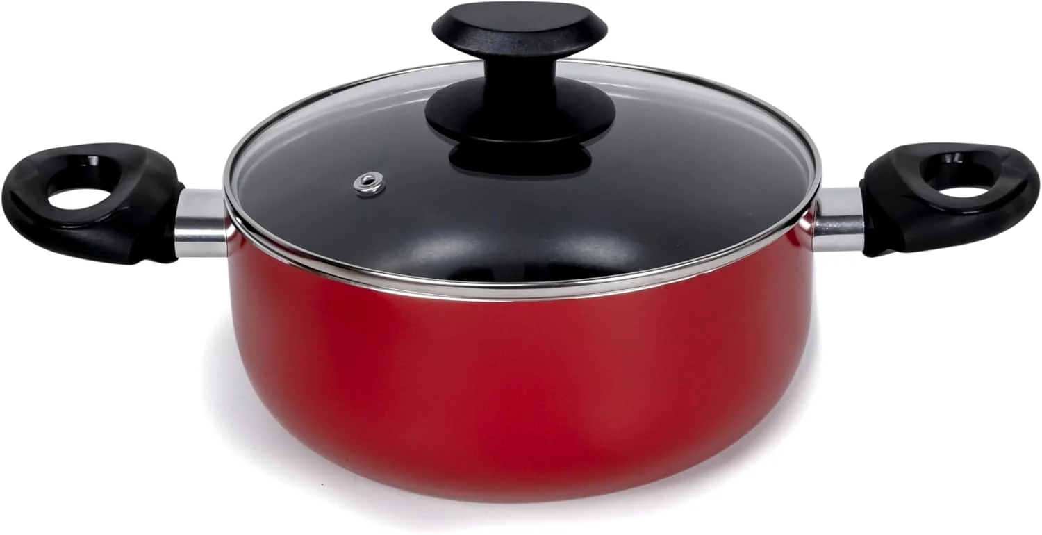 ست ظروف پخت و پز 10 پارچه نچسب ویلسون پرِستو | آلومینیوم نچسب | قابلمه | شیرجوش | تابه | قاشق جامد | کفگیر | - قرمز