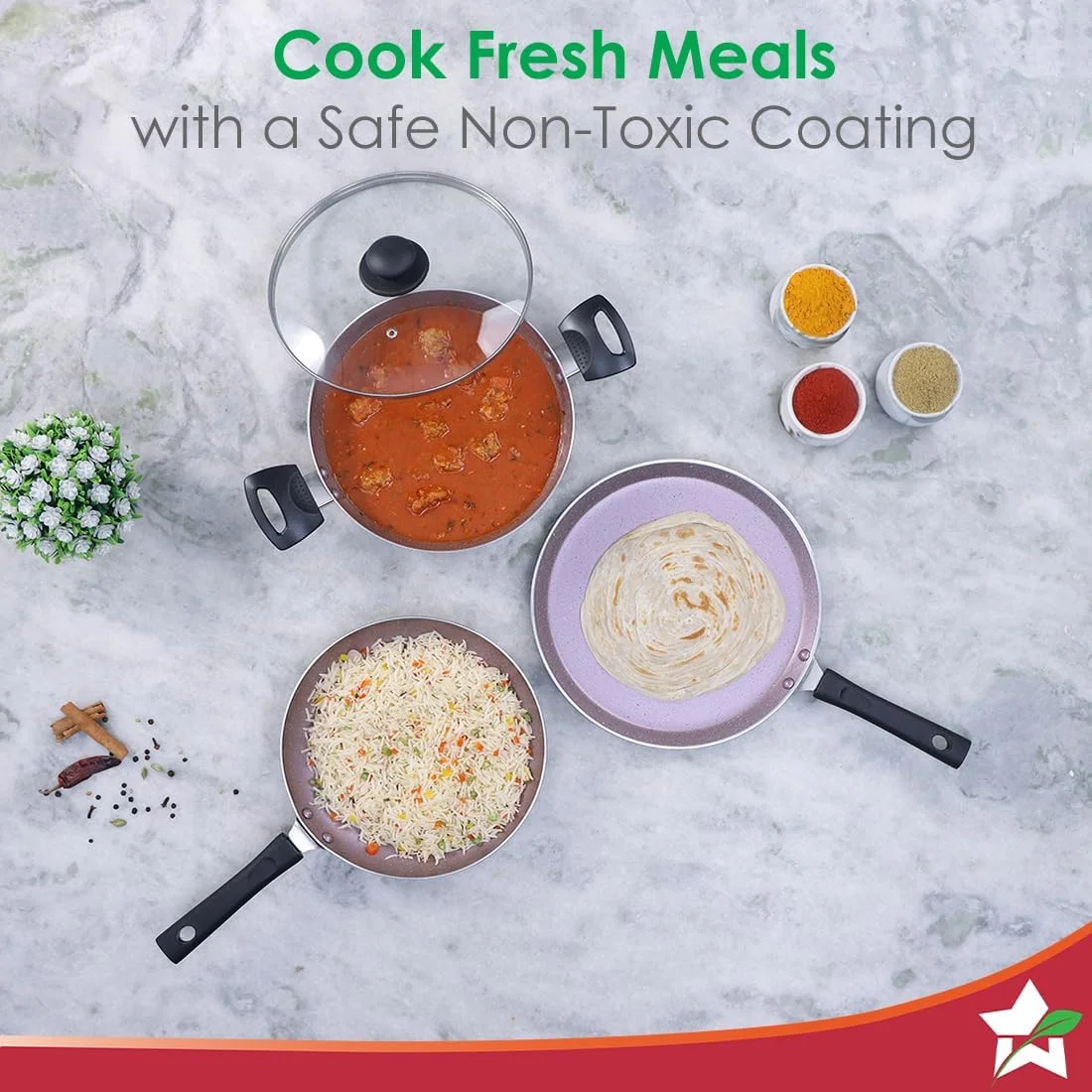 Wonderchef Valencia Non-Stick Cookware 4 Piece Set, Kadhai with Lid, Fry Pan, Dosa Tawa, Cool Touch Bakelite Handles, Pure Grade Aluminium, PFOA Free-2 Yrs Warranty, Purple Wonderchef Valencia Non-Stick Cookware 4 Piece Set, Kadhai with Lid, Fry Pan, Dosa Tawa, Cool Touch Bakelite Handles, Pure Grade Aluminium, PFOA Free-2 Yrs Warranty, Purple