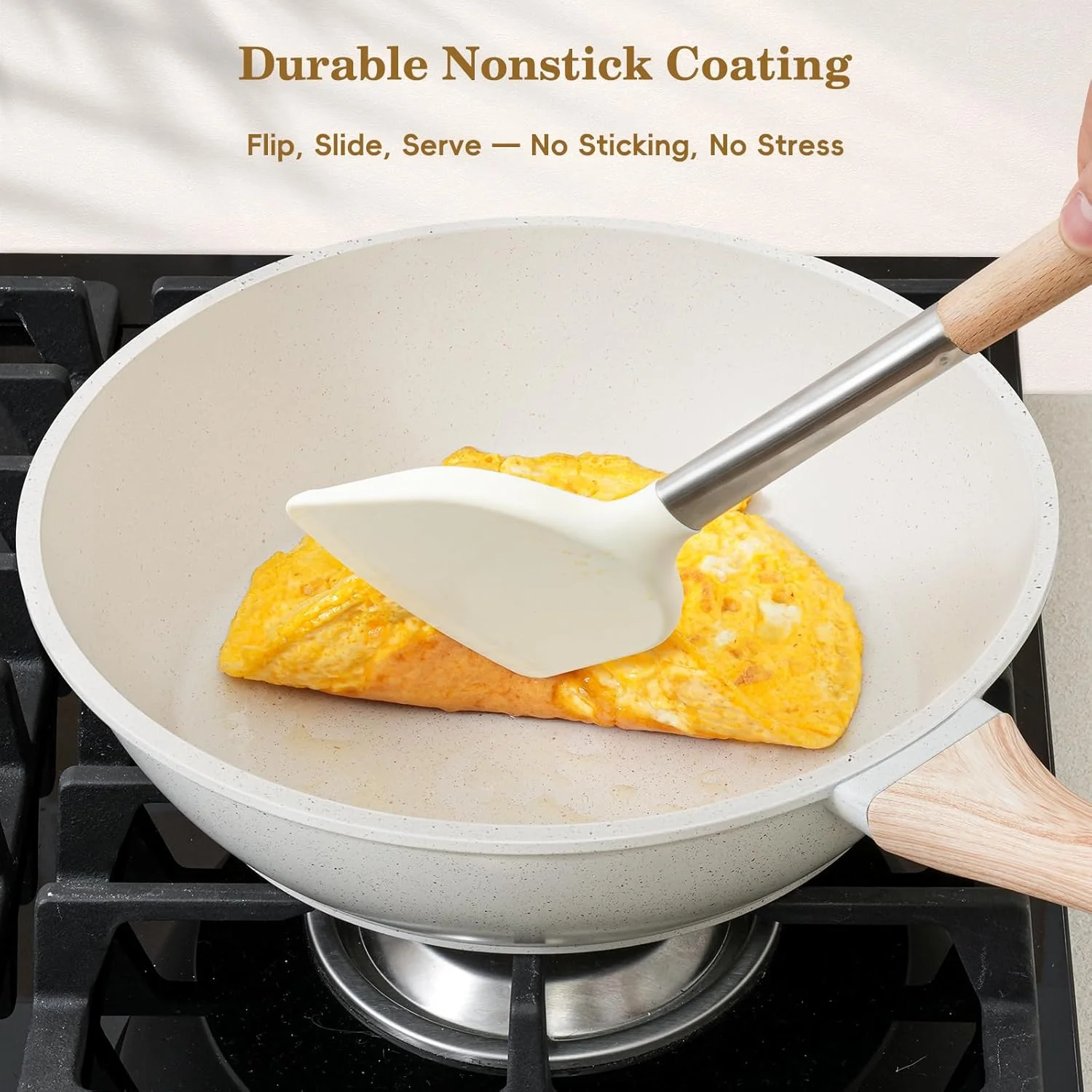 ست قابلمه و تابه سودای، ست ظروف آشپزی نچسب، ست 12 پارچه ظروف پخت و پز گرانیتی مناسب اجاق گازهای القایی، تابه، قابلمه، بخارپز، کفگیر سیلیکونی، قاشق و انبر (سفید)…