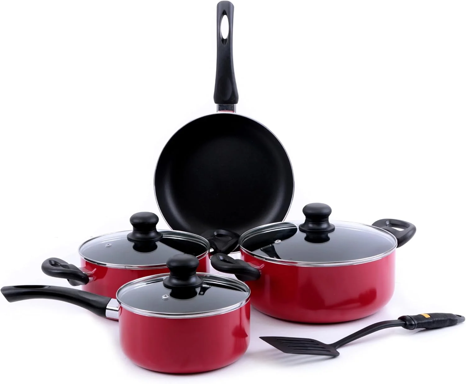 Royalford Cookware Set, 8 Pieces, Red, RF6082 Scratch Resistant, Tempered Glass Lids, 2.5MM Body Thickness, Bakelite Knobs, and CD Bottom Royalford Cookware Set, 8 Pieces, Red, RF6082 Scratch Resistant, Tempered Glass Lids, 2.5MM Body Thickness, Bakelite Knobs, and CD Bottom