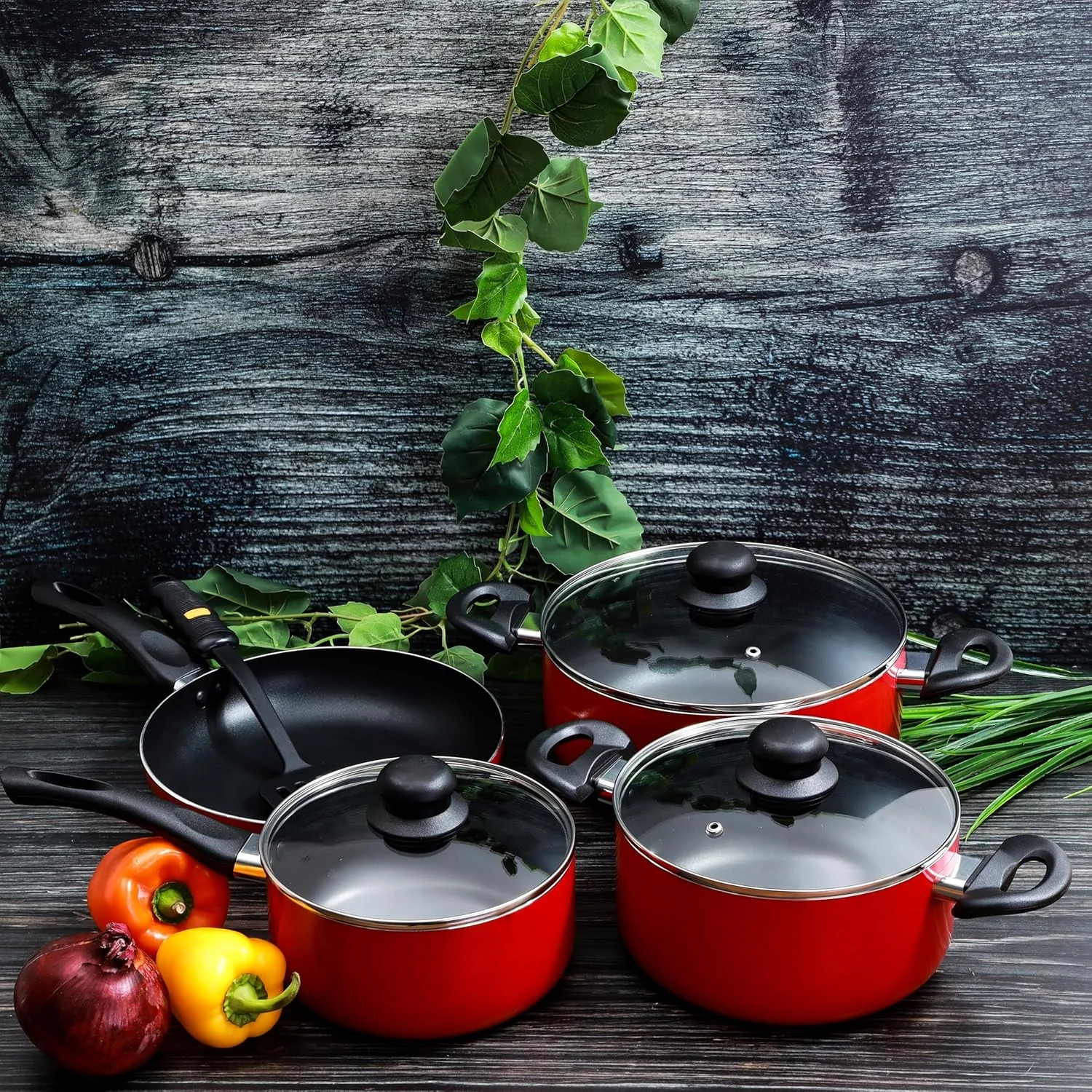 Royalford Cookware Set, 8 Pieces, Red, RF6082 Scratch Resistant, Tempered Glass Lids, 2.5MM Body Thickness, Bakelite Knobs, and CD Bottom Royalford Cookware Set, 8 Pieces, Red, RF6082 Scratch Resistant, Tempered Glass Lids, 2.5MM Body Thickness, Bakelite Knobs, and CD Bottom