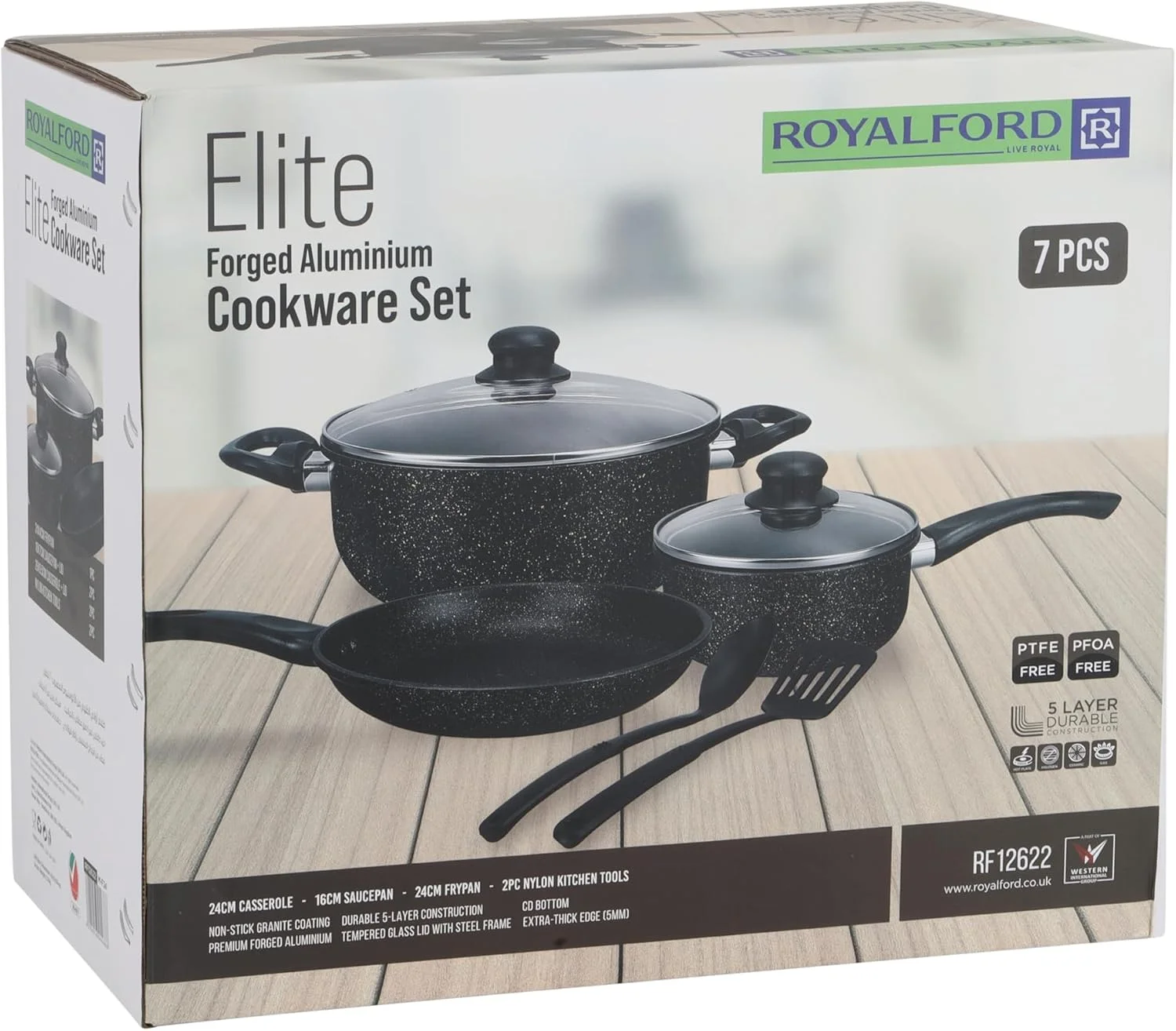 ست ظروف پخت و پز رویال فورد مدل Elite RF12622، ست 7 پارچه بادوام شامل قابلمه های نچسب 24/26 سانتی متری به همراه درب، شیرجوش 16 سانتی متری، تابه 24 سانتی متری، ظروف آلومینیومی مشکی ست ظروف پخت و پز رویال فورد مدل Elite RF12622، ست 7 پارچه بادوام شامل قابلمه های نچسب 24/26 سانتی متری به همراه درب، شیرجوش 16 سانتی متری، تابه 24 سانتی متری، ظروف آلومینیومی مشکی