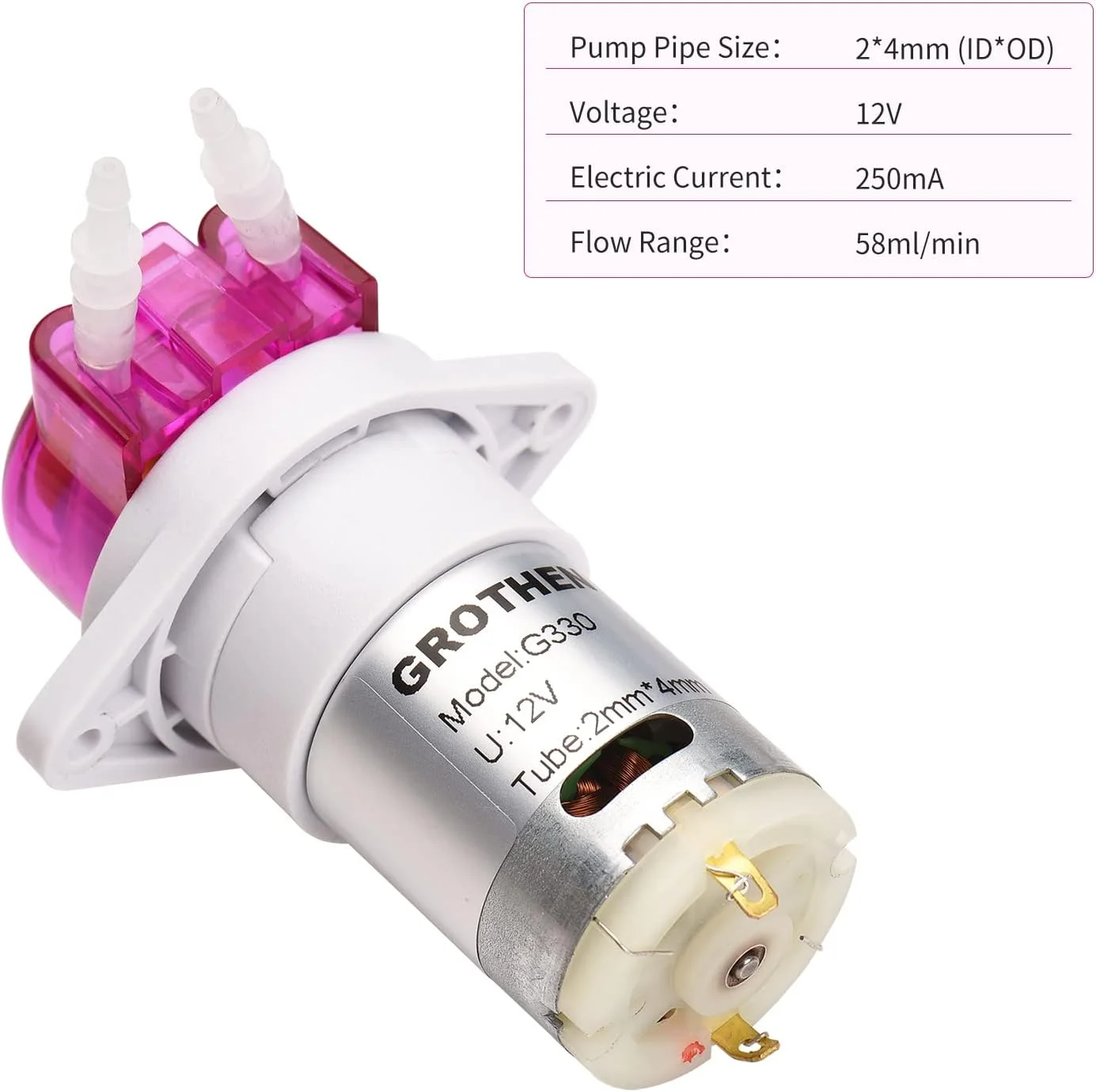 پمپ پریستالتیک OUNA، پمپ دوزینگ پریستالتیک مینی پمپ مایع خود مکش پمپ آب لوله سیلیکونی برای آکواریوم آزمایشگاه تجزیه و تحلیل شیمیایی 12 ولت 2 میلی متر ID x 4 میلی متر OD