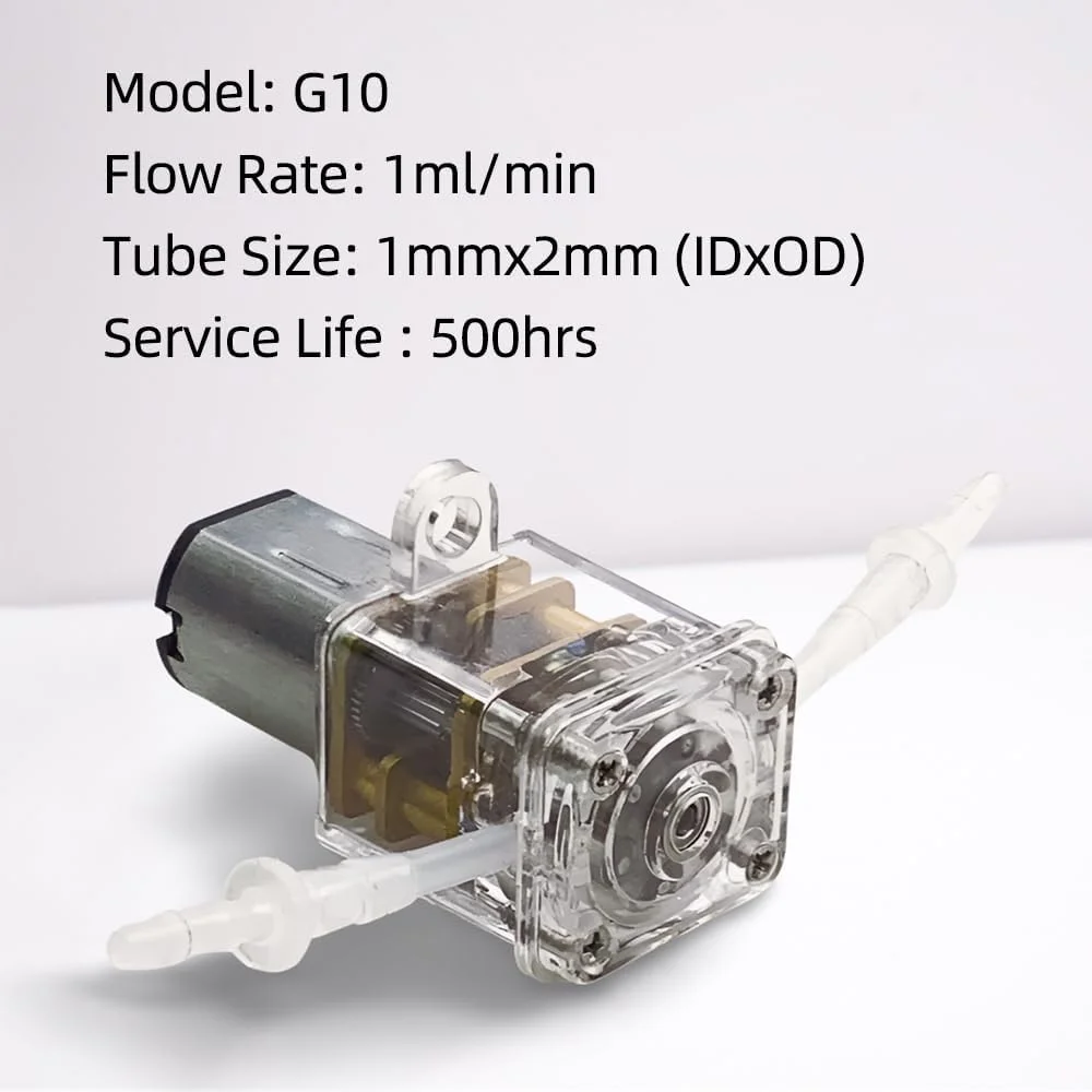 پمپ پریستالتیک OUNA، پمپ دوزینگ 3 ولت، مینی پمپ مایع خود مکش 1 میلی لیتر در دقیقه، پمپ آب با لوله سیلیکونی برای آکواریوم، آزمایشگاه، تجزیه و تحلیل شیمیایی، 1 میلی متر ID x 2 میلی متر OD