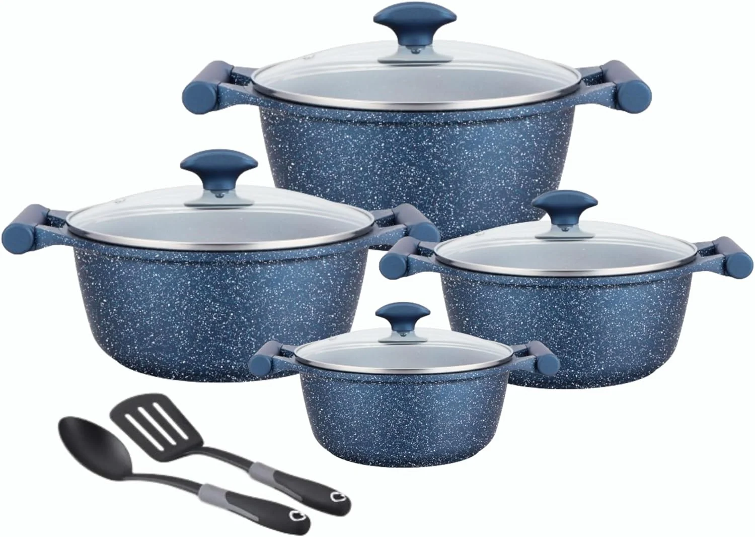 ست ظروف پخت و پز 10 پارچه پرستیژ مدل اسنشیال | قابلمه و تابه با روکش گرانیتی | ظروف نچسب سازگار با اجاق های القایی | آبی تیره - PR80999