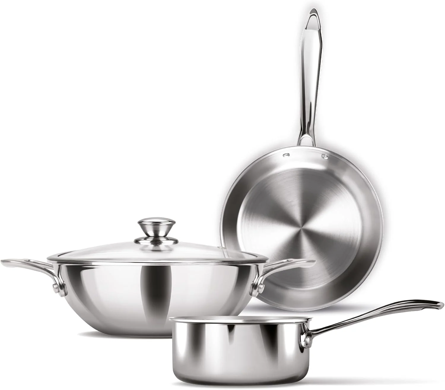 ست 3 تکه ظروف پخت و پز استیل MILTON Pro cook Procook Triply با پایه القایی | قابلمه سس 14 سانتی متر، تابه سرخ کن 24 سانتی متر، کادای 24 سانتی متر با درب شیشه ای 24 سانتی متر، نقره ای | قابل شستشو در ماشین ظرفشویی | ایمن برای مواد غذایی | ایمن در برابر شعله ست 3 تکه ظروف پخت و پز استیل MILTON Pro cook Procook Triply با پایه القایی | قابلمه سس 14 سانتی متر، تابه سرخ کن 24 سانتی متر، کادای 24 سانتی متر با درب شیشه ای 24 سانتی متر، نقره ای | قابل شستشو در ماشین ظرفشویی | ایمن برای مواد غذایی | ایمن در برابر شعله