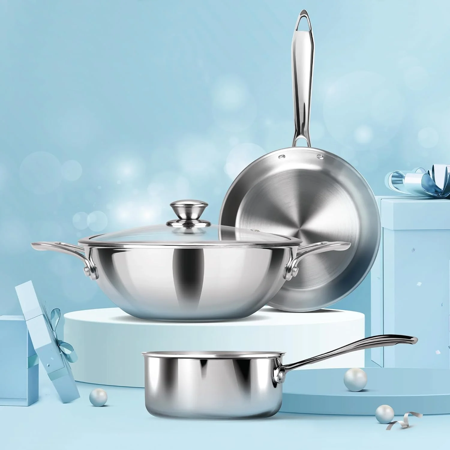 ست 3 تکه ظروف پخت و پز استیل MILTON Pro cook Procook Triply با پایه القایی | قابلمه سس 14 سانتی متر، تابه سرخ کن 24 سانتی متر، کادای 24 سانتی متر با درب شیشه ای 24 سانتی متر، نقره ای | قابل شستشو در ماشین ظرفشویی | ایمن برای مواد غذایی | ایمن در برابر شعله ست 3 تکه ظروف پخت و پز استیل MILTON Pro cook Procook Triply با پایه القایی | قابلمه سس 14 سانتی متر، تابه سرخ کن 24 سانتی متر، کادای 24 سانتی متر با درب شیشه ای 24 سانتی متر، نقره ای | قابل شستشو در ماشین ظرفشویی | ایمن برای مواد غذایی | ایمن در برابر شعله